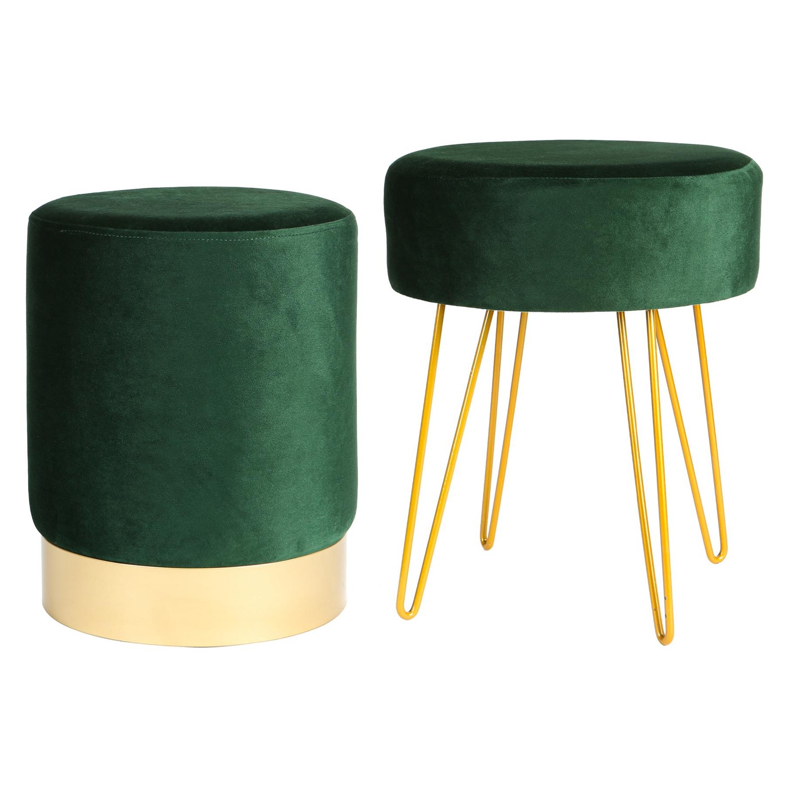 2 Piece Round Velvet Footstools Set Bedroom Dressing Table Accent Pouffe Green