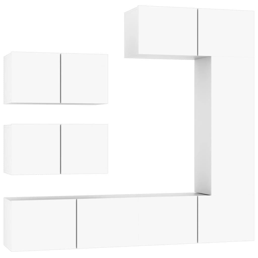 TV Cabinet Set 6 Piece White Engineered Wood Media Stand vidaXL