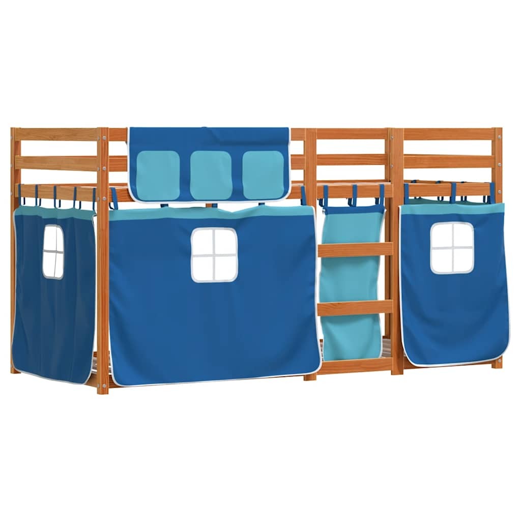 Bunk Bed with Curtains Kids Twin Sleeper Blue 75x190 cm Solid Wood Pine vidaXL