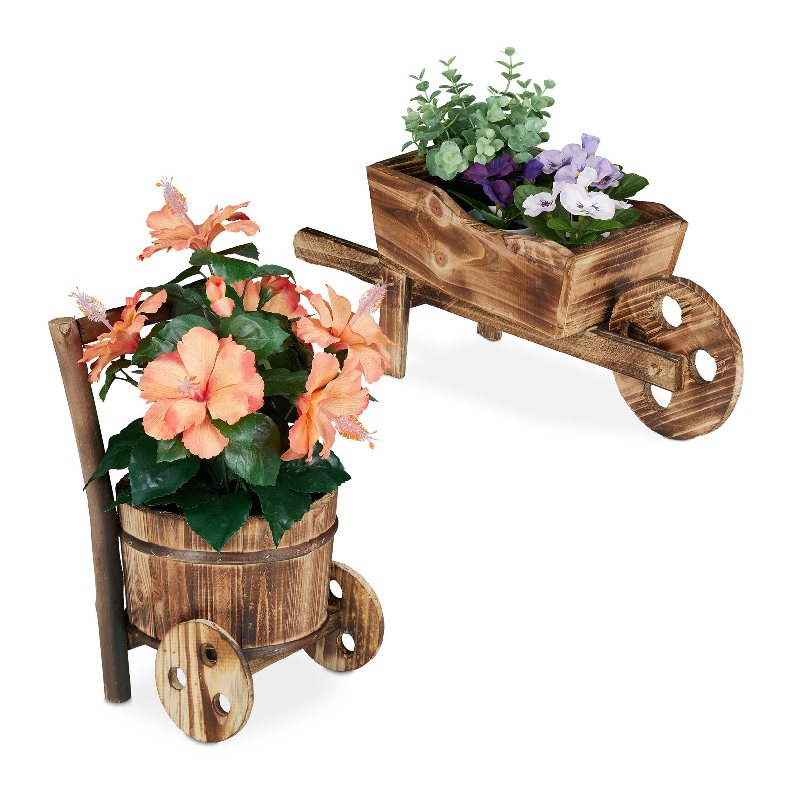 Wheelbarrow planter Rustic Garden Cart Vintage Flower Containers 2 pieces