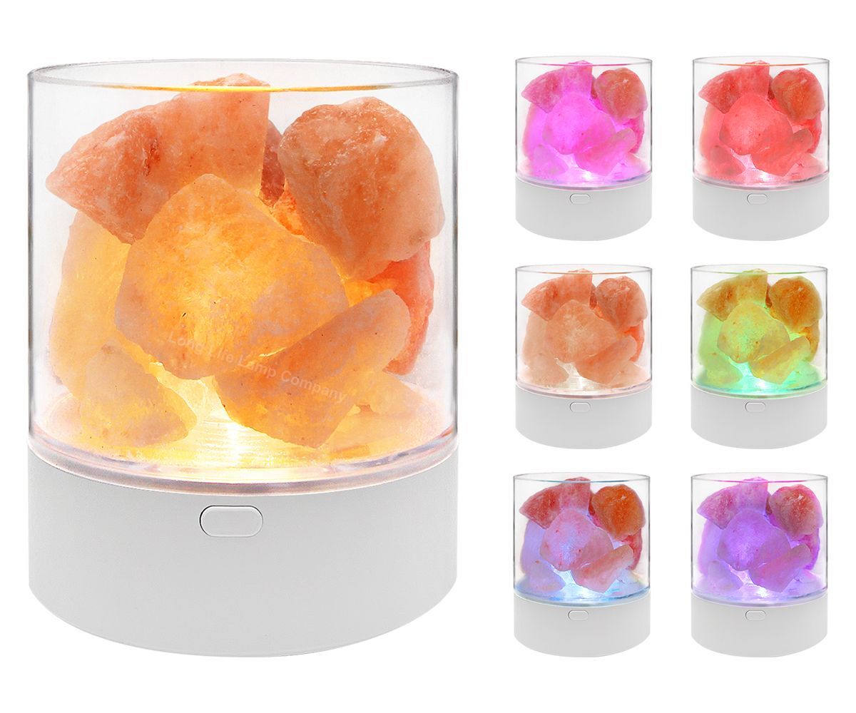 LED Himalayan Salt Table Lamp USB Rechargeable Warm White and RGB 3W H3031