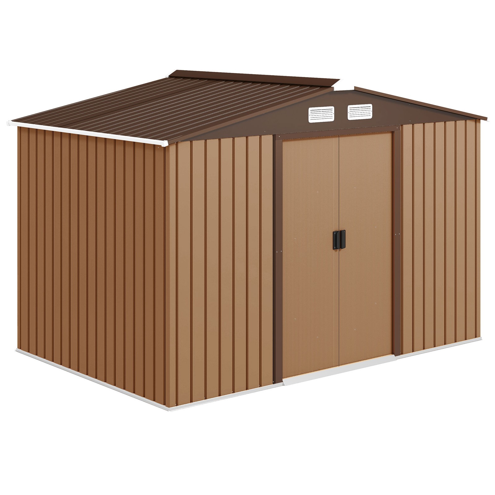 Outsunny 9 x 6FT Galvanised Garden Storage Shed w/Sliding Door, Light Brown