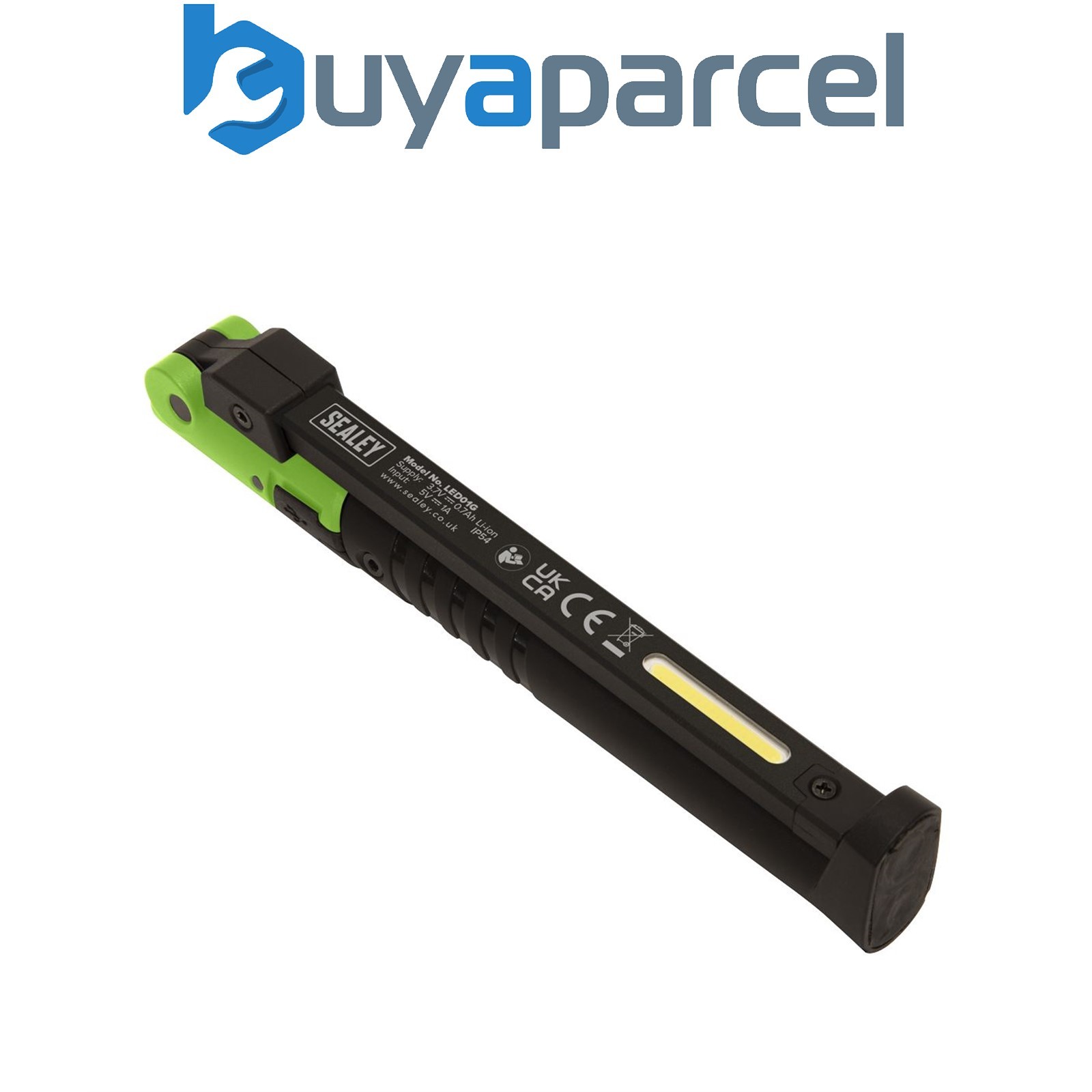 Sealey LED01G Rechargeable Slim Folding Pocket Light 2 COB & 1 SMD LED - Green