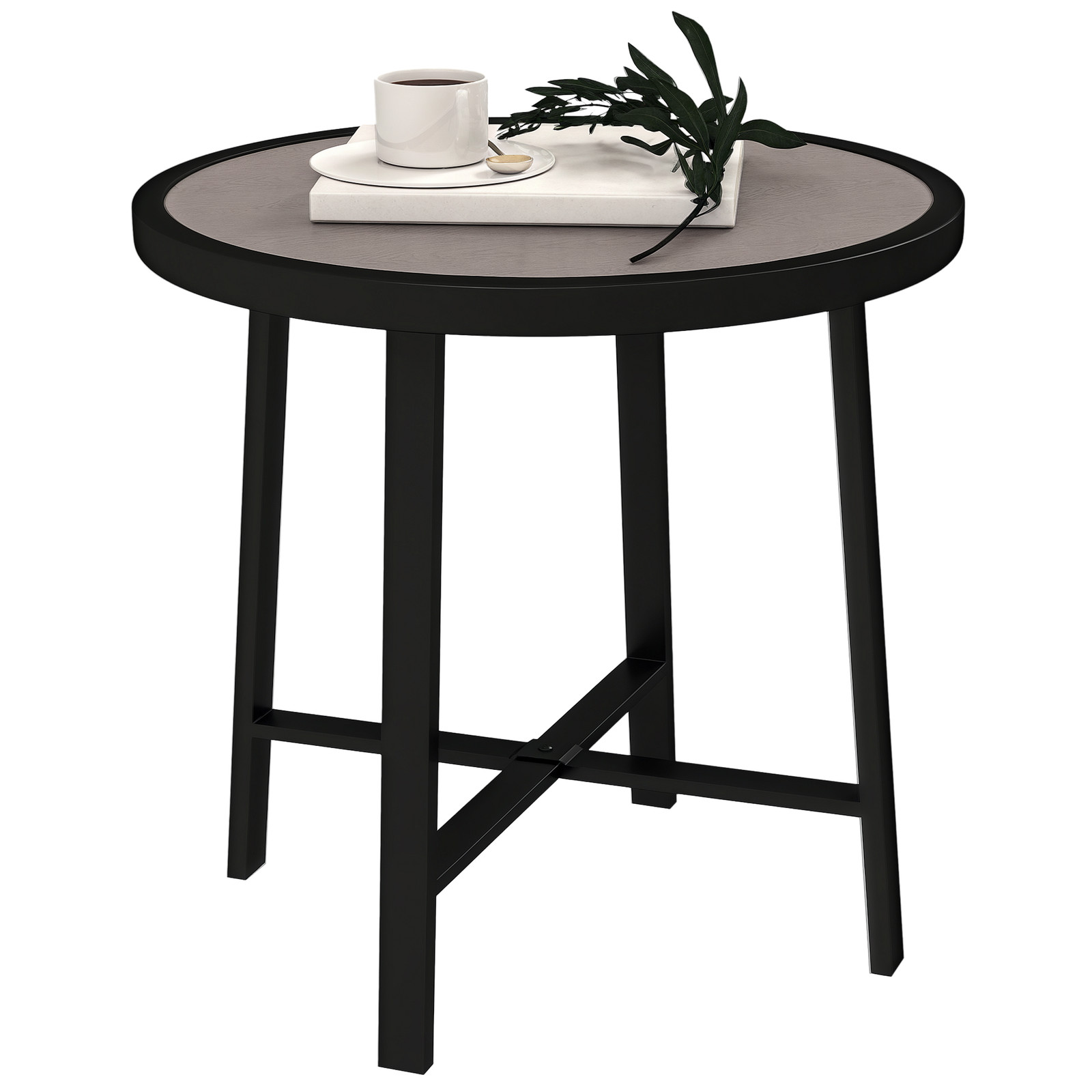 Outsunny 50.5cm Round Garden Table with SPC Tabletop, Grey Wood Effect