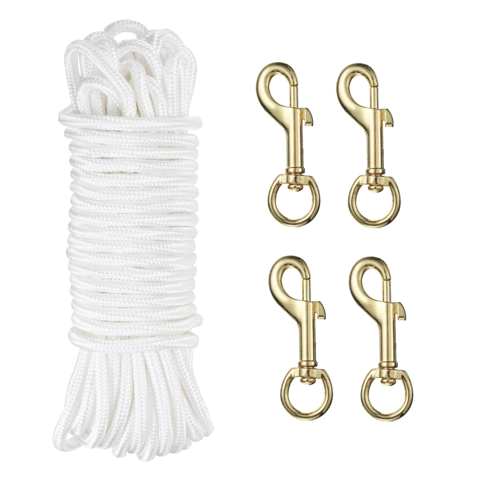 100Ft Flag Pole Rope 15/64" 4 Pcs Zinc Alloy Swivel Flagpoles Clips White