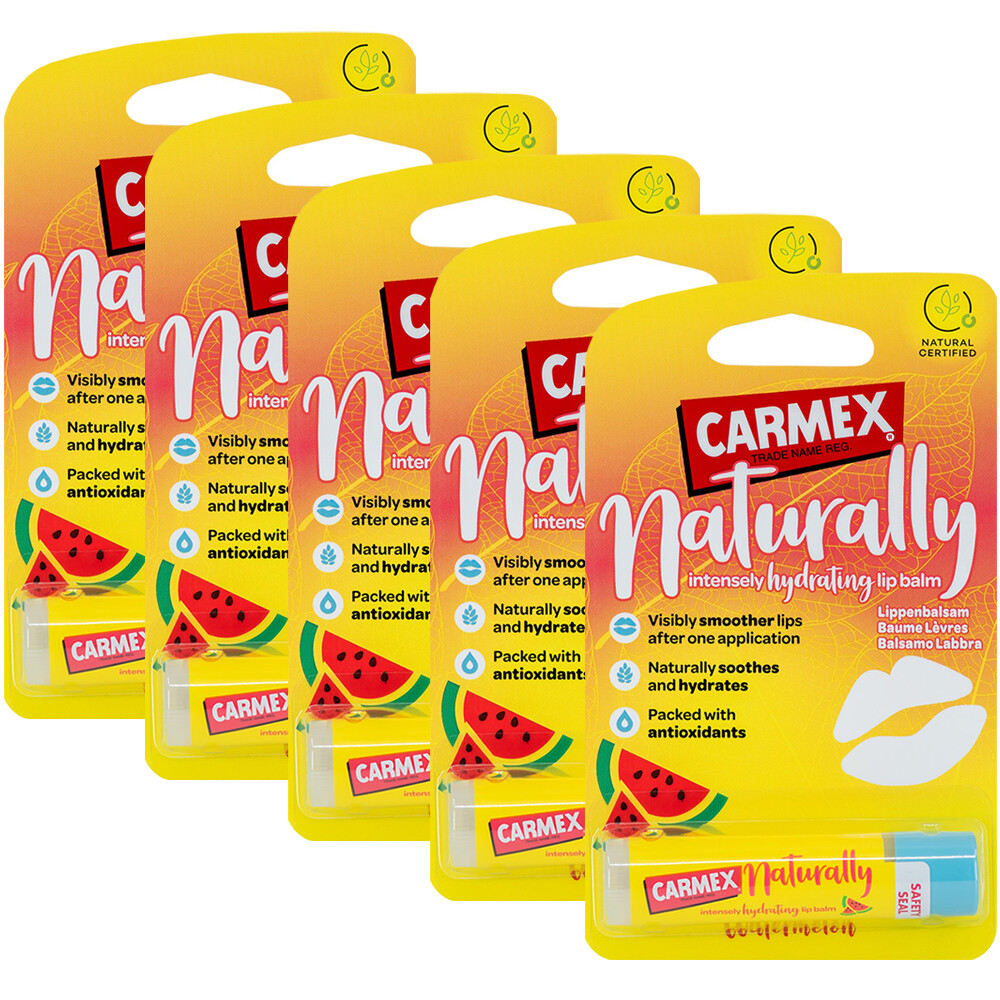 5x Carmex NATURALLY Watermelon Lip Balm Natural Hydrating Moisturize Stick 4.25g