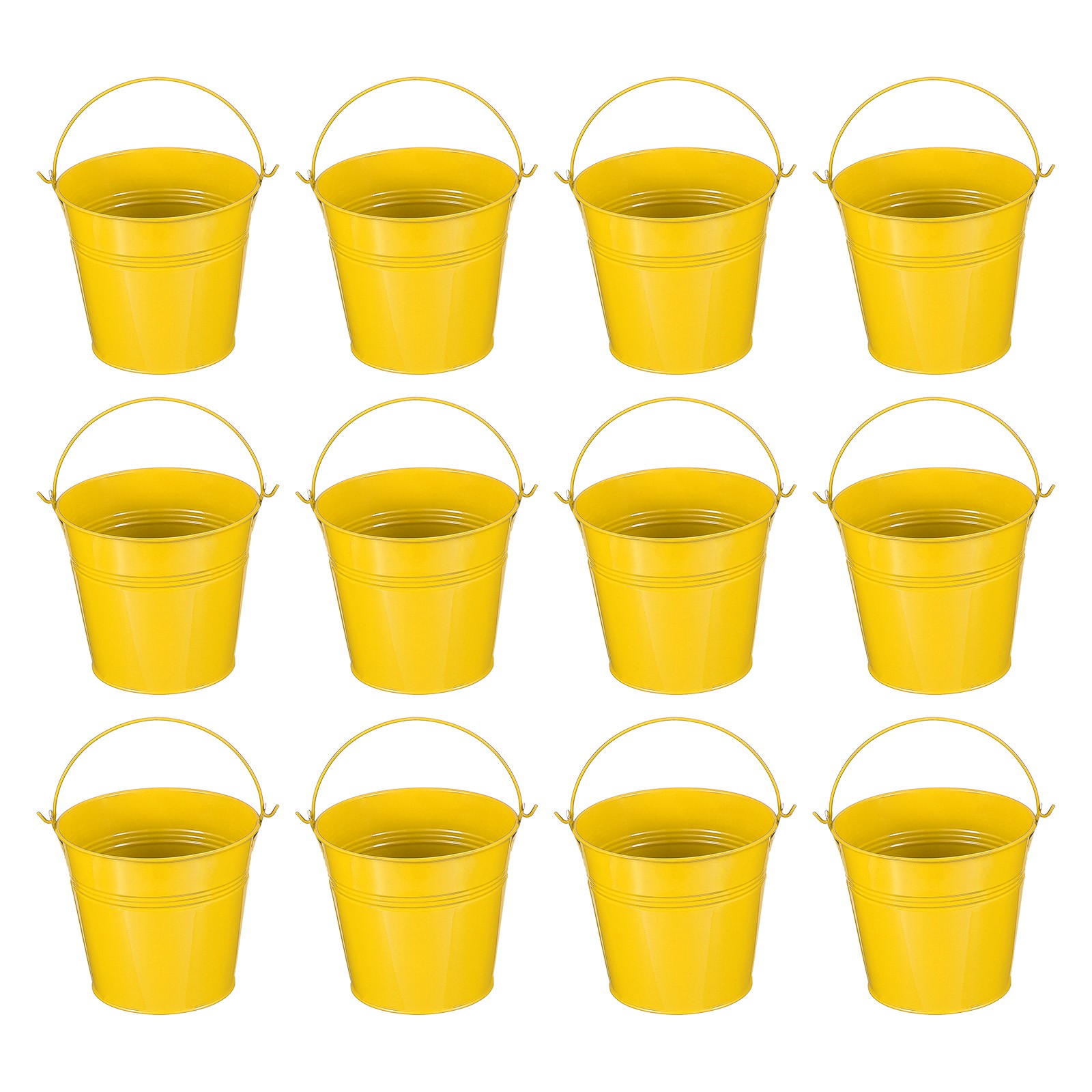12 Pcs 5.1"x4.7" Small Metal Buckets with Handle Mini Galvanized Bucket Yellow