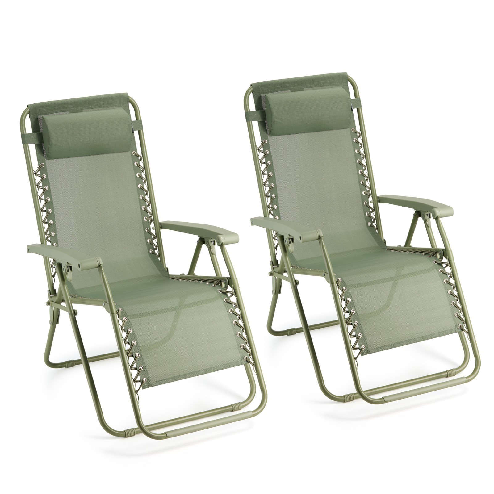Zero Gravity Chairs Set of 2, Sage Green Folding Textilene Sun Loungers, Vonhaus