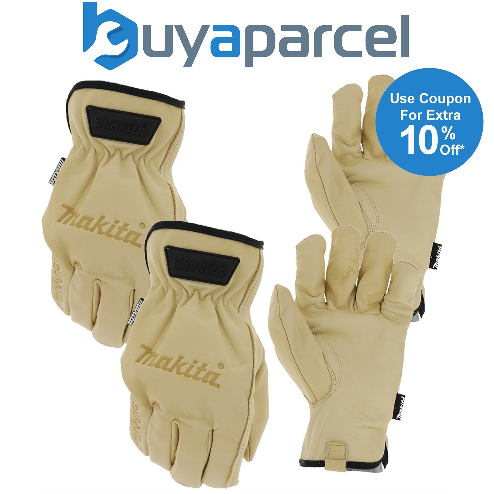 Makita P-84626 Cow Driver Gloves - Medium 2x Pair - Genuine Durahide Leather