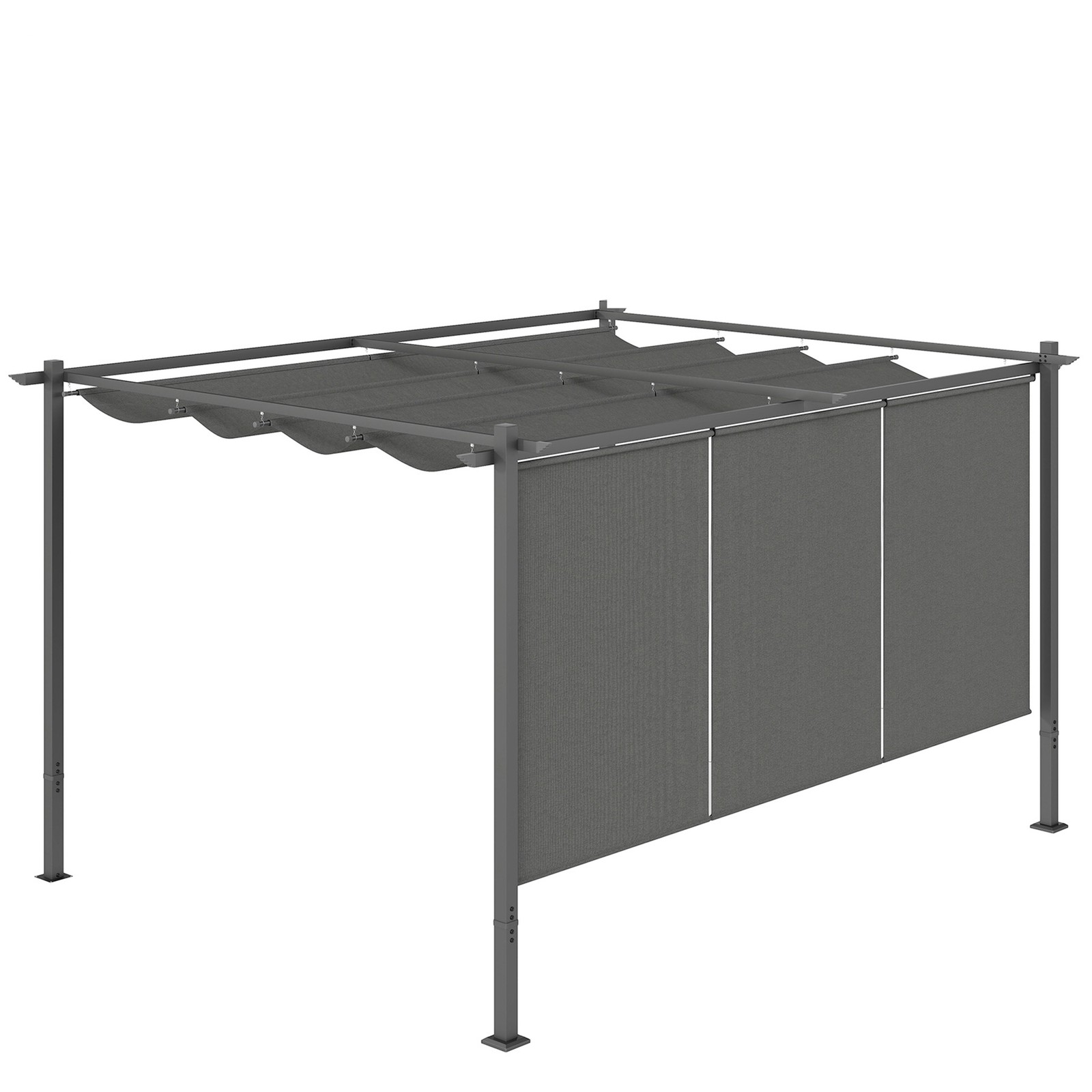 Outsunny 3 x 4m Metal Pergola with Retractable Roof and Roller Shade, Grey