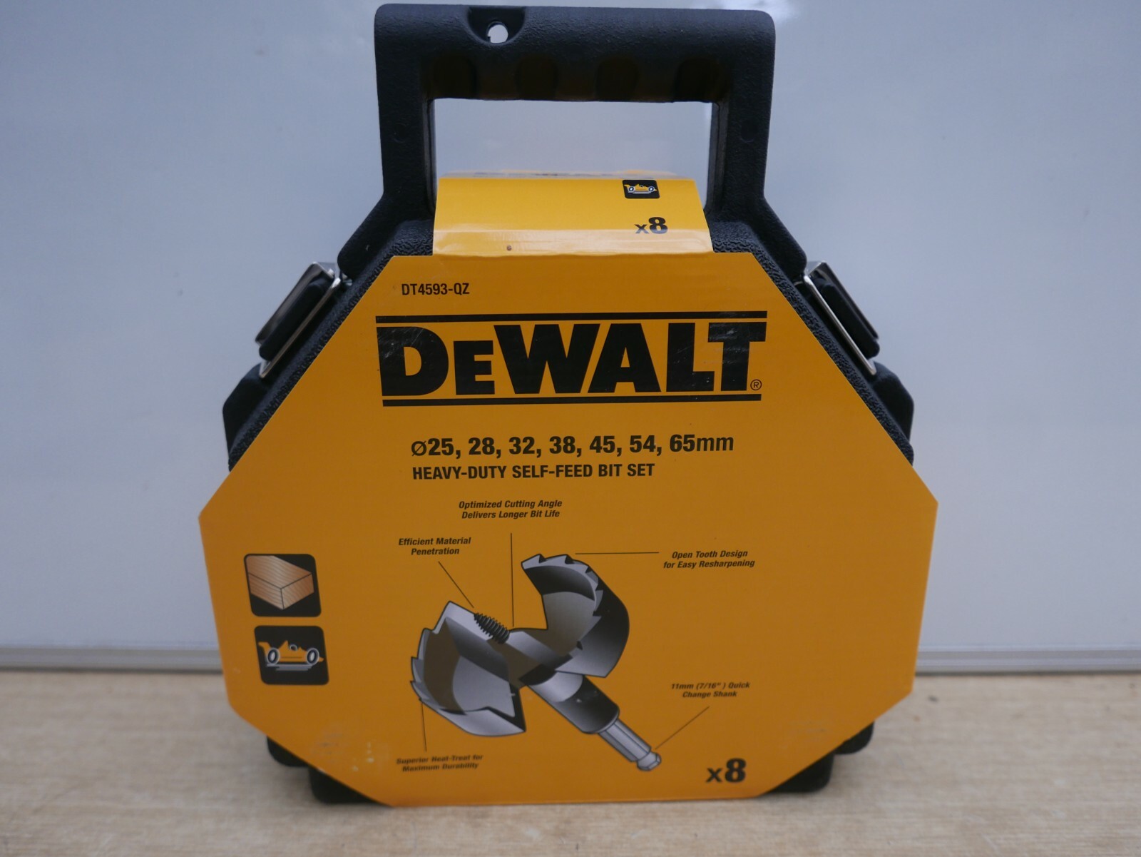 DeWALT DT4593 8PCE 25MM TO 65MM SELF FEED WOOD AUGER DRILL BIT SET + EXTENSION