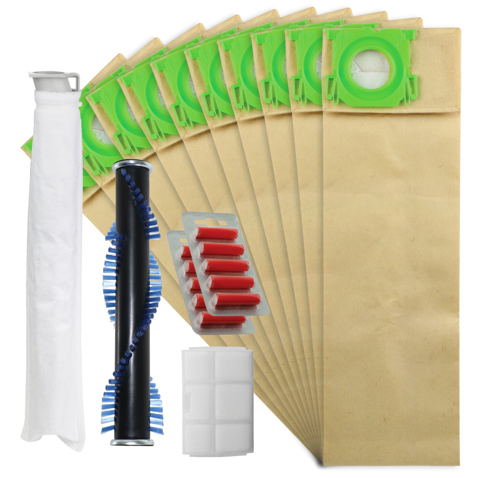 Service Kit for SEBO Brushroll Bar + 10 Dust Bags Dual Layer X1 X1.1 X4 X5