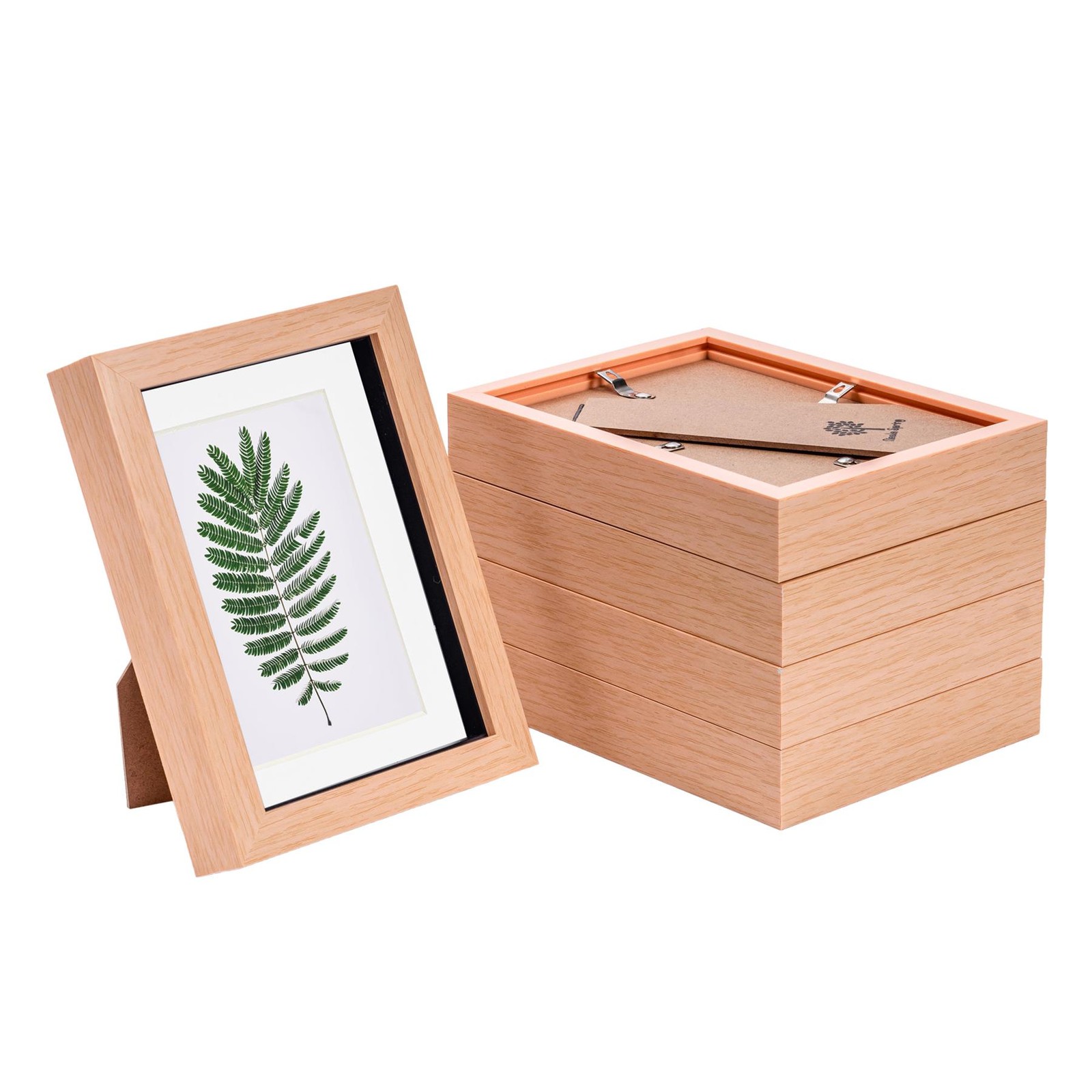 5x 3D Box Photo Frames Picture Display 5 x 7" with 4 x 6" Mount Light Wood/White