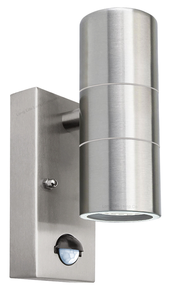 PIR Stainless Steel Double Outdoor Wall Light With Movement Sensor IP44