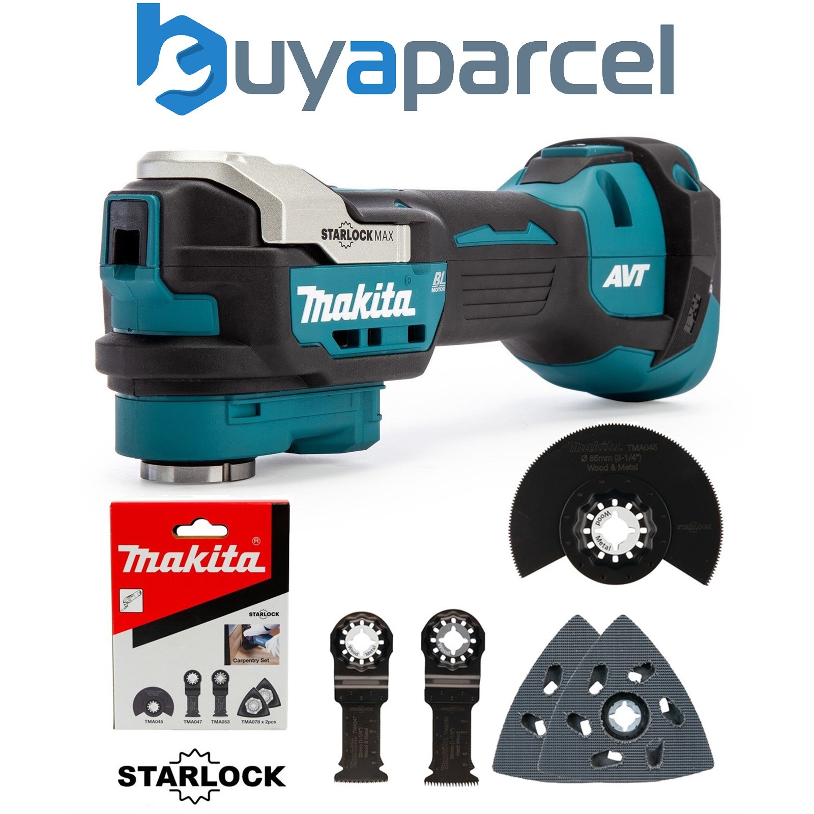 Makita DTM52Z 18v LXT Brushless Multi Tool Starlock Keyless Blade Carpenters Set