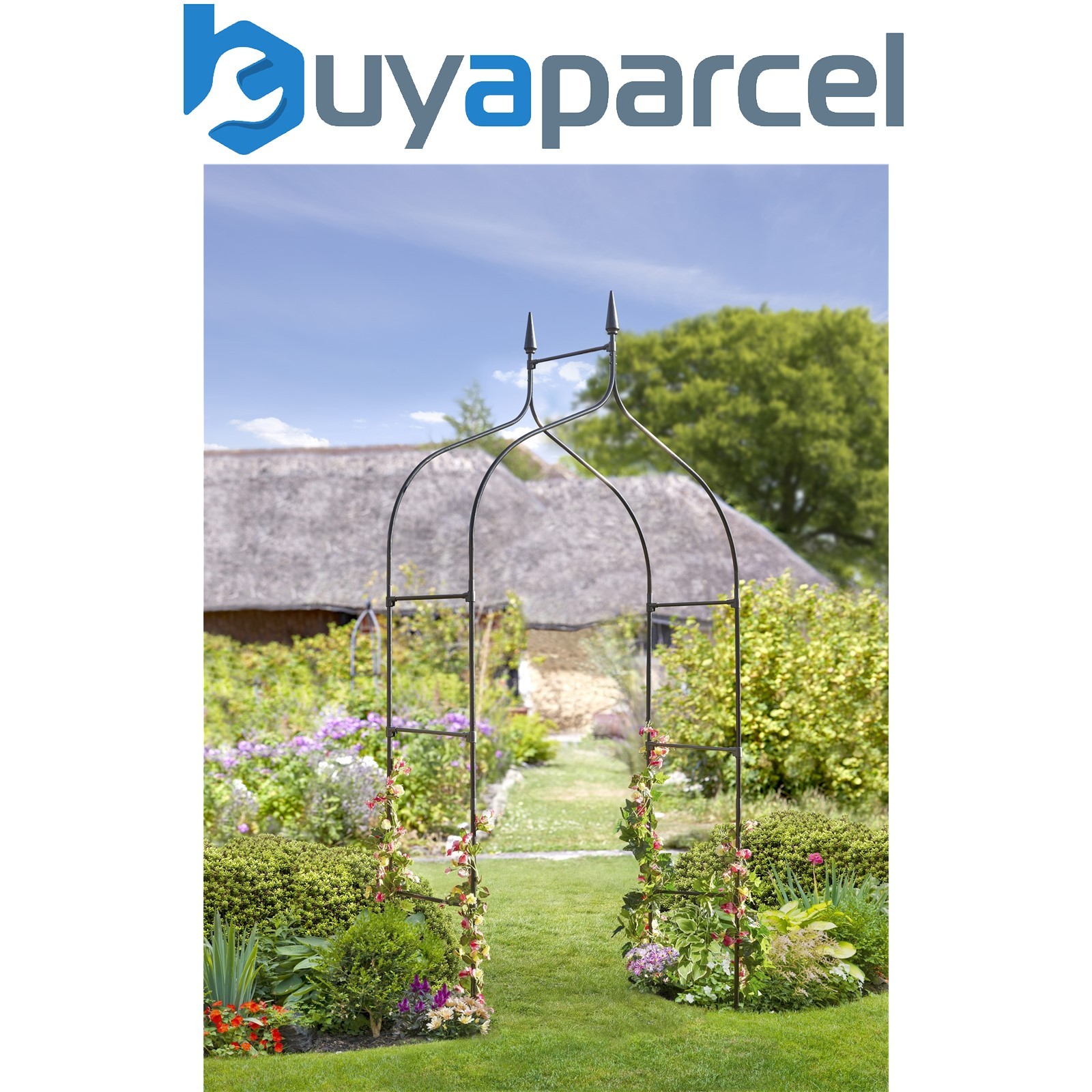 Smart Garden Minster Gothic Metal Black Garden Arch Pergola Grey Plant Support