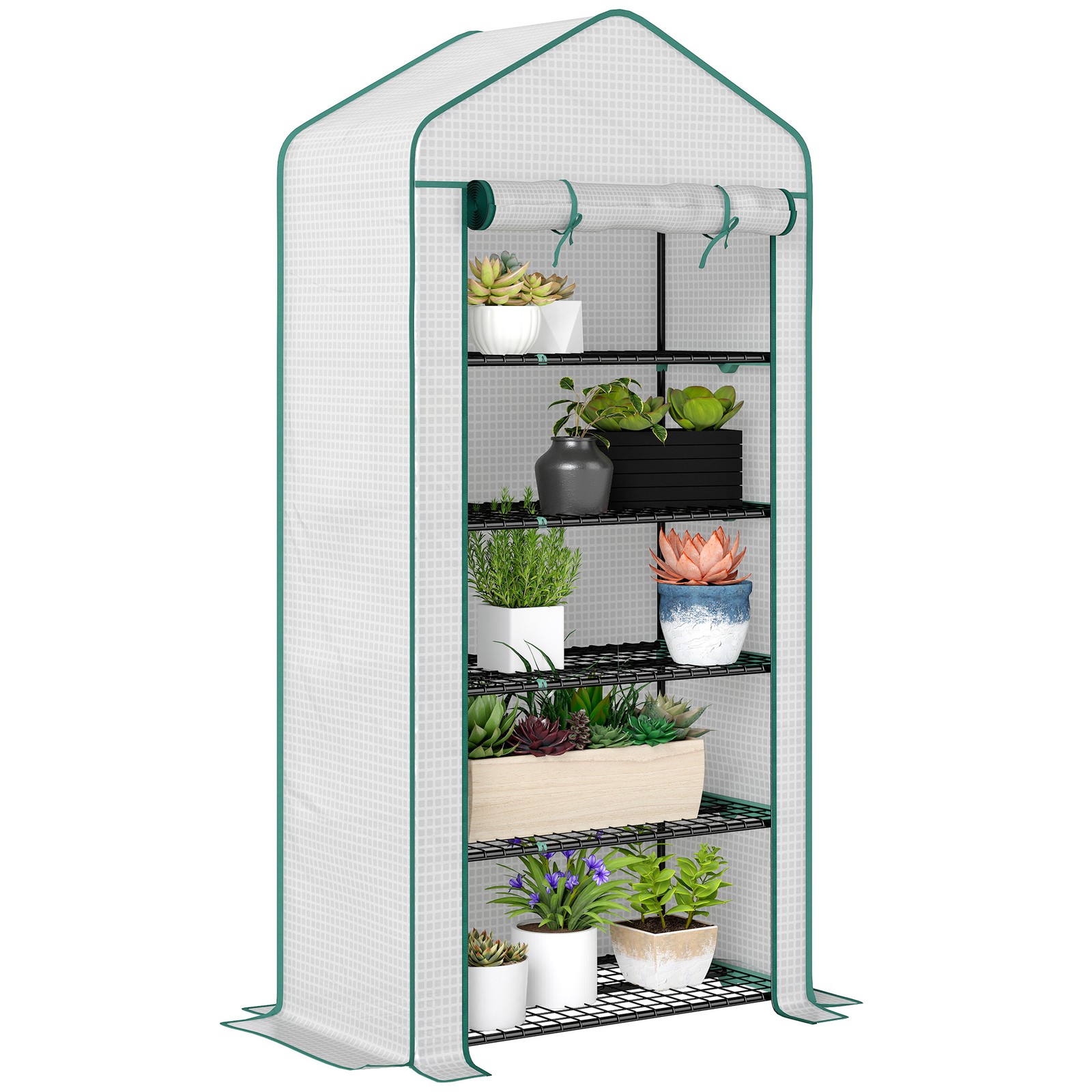 Outsunny Widened Mini Greenhouse 5 Tier Green House, 193H x 90W x 49Dcm, White
