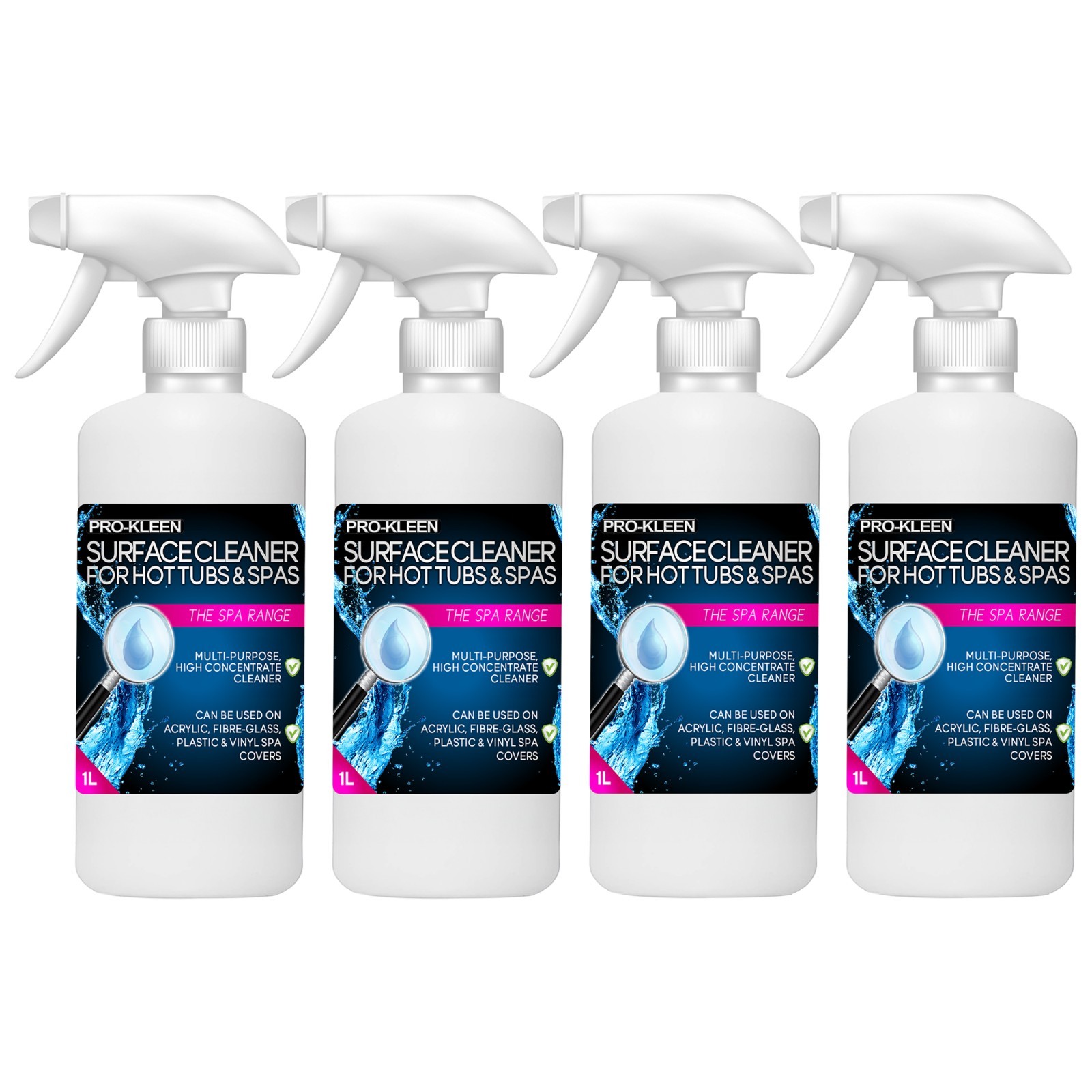 Pro-Kleen Hot Tub Spa Surface Cleaner Multipurpose Spray Acrylic Plastic 4 x 1L