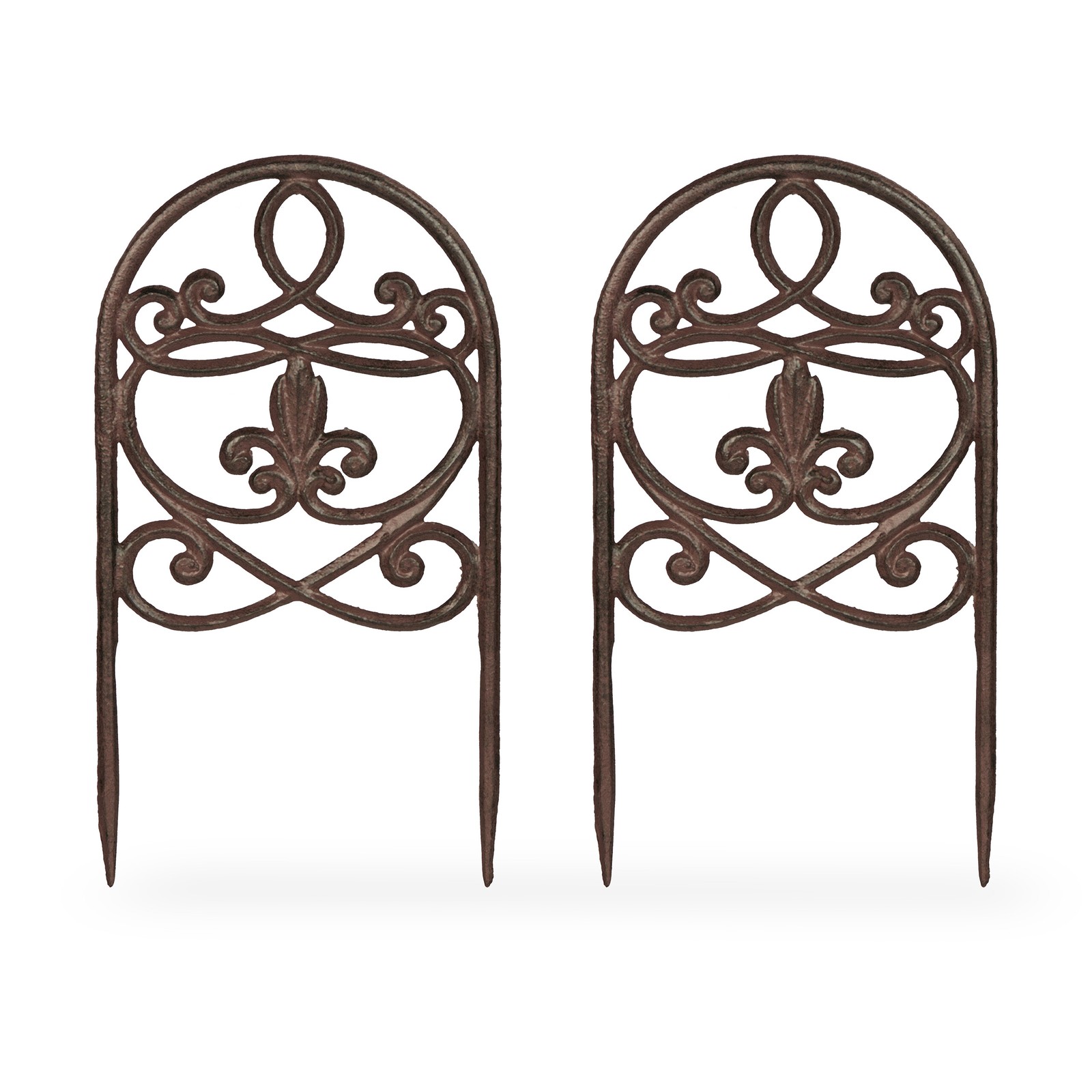 Antique Garden Stakes 6x Set Decoration Ornament Cast Iron Flower Pot Brown Post