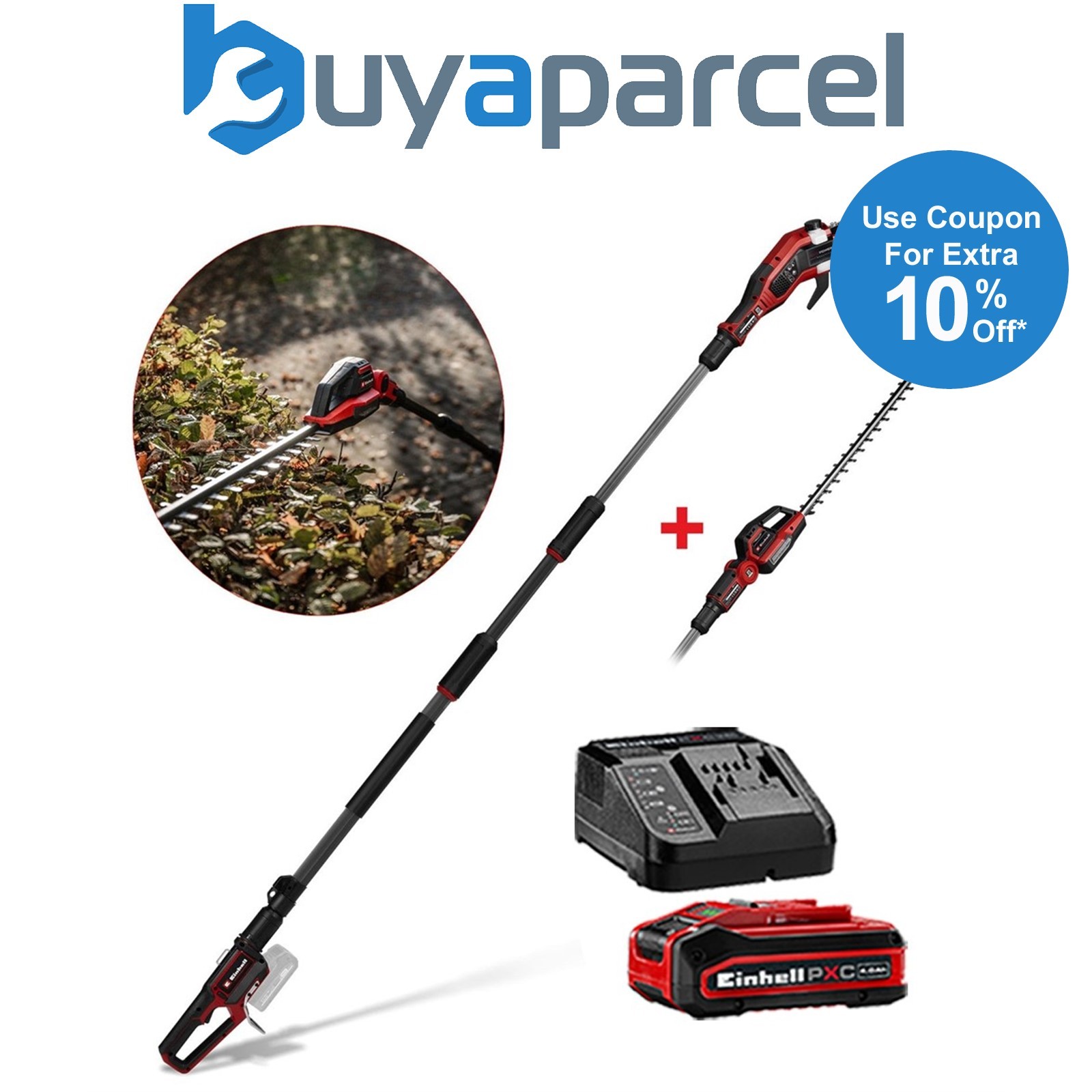 Einhell Professional 18v Cordless Hedge Trimmer + Pole Pruner GP-HC + 4AH Kit