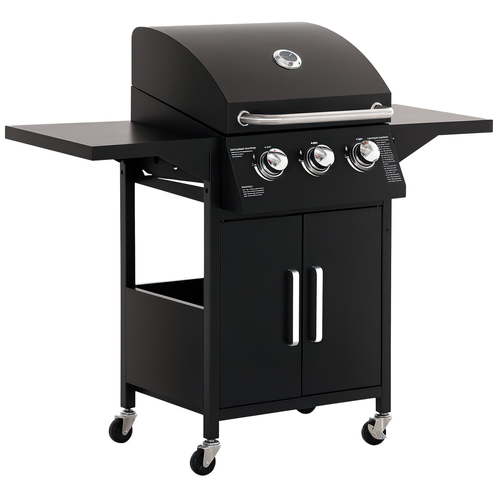 Outsunny 3 Burner Gas Grill with Wheels and Shelves, Refurbished