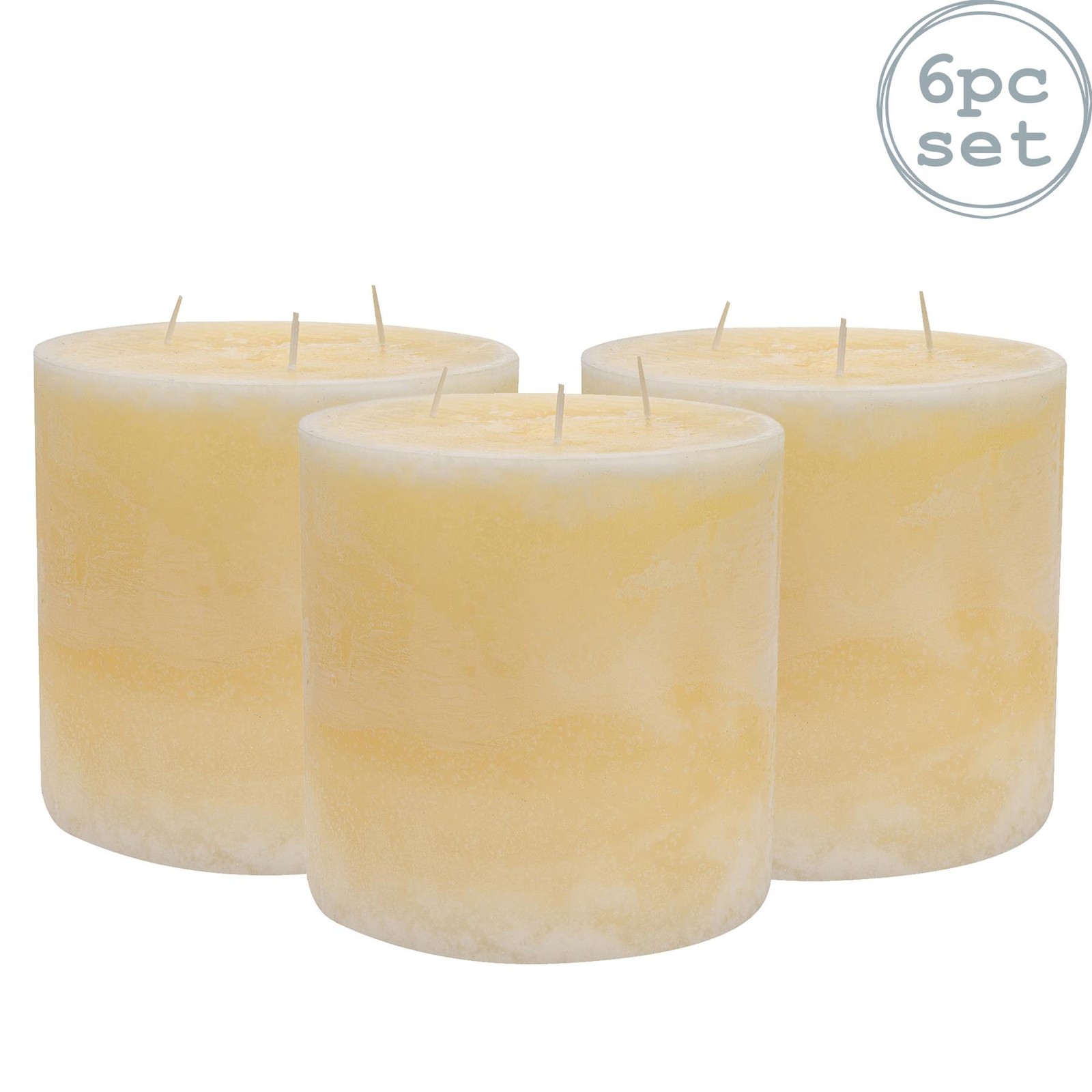 6x Round 3 Wick Vanilla Pillar Candles Large Scented Single Wick 130 Hours Cream
