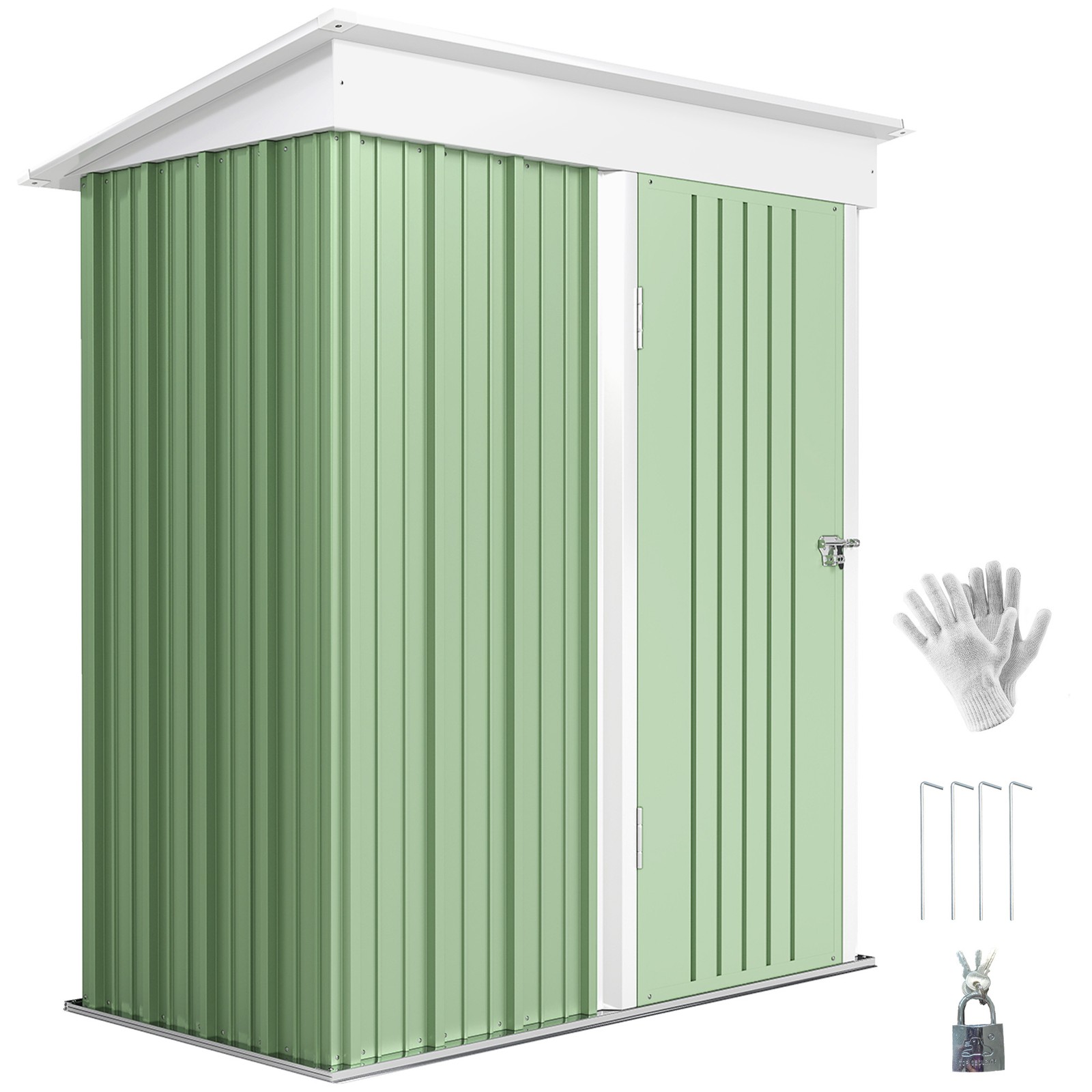 Outsunny Steel Garden Shed, Small Lean-to Shed for Bike, 5x3 ft, Green