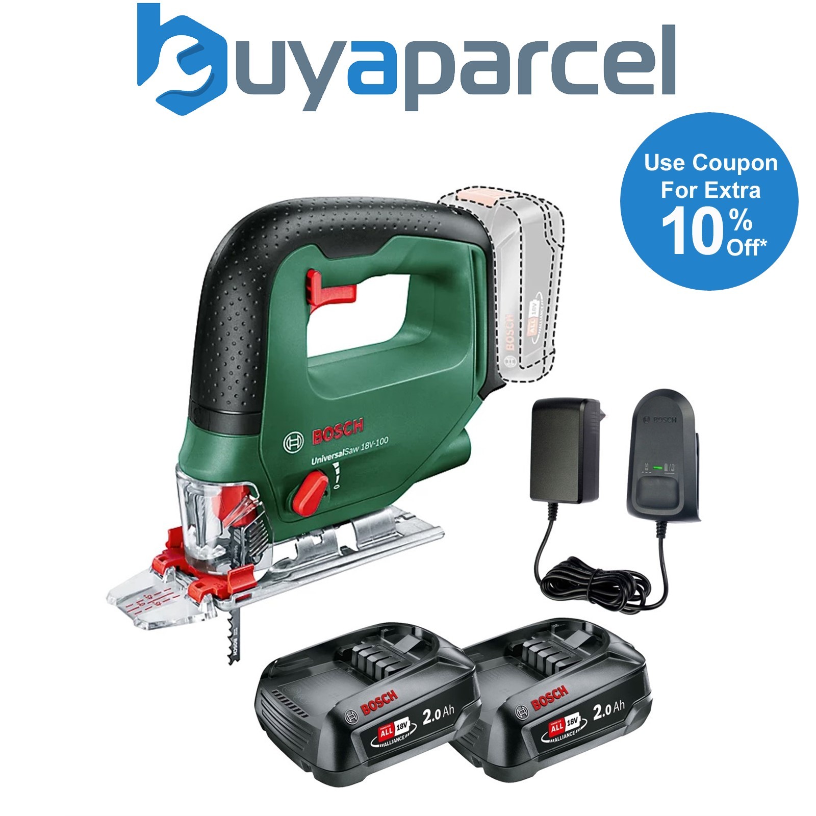 Bosch UniversalSaw 18v 18V-100 Cordless Jigsaw P4A 2 x 2.0Ah Batteries & Charger