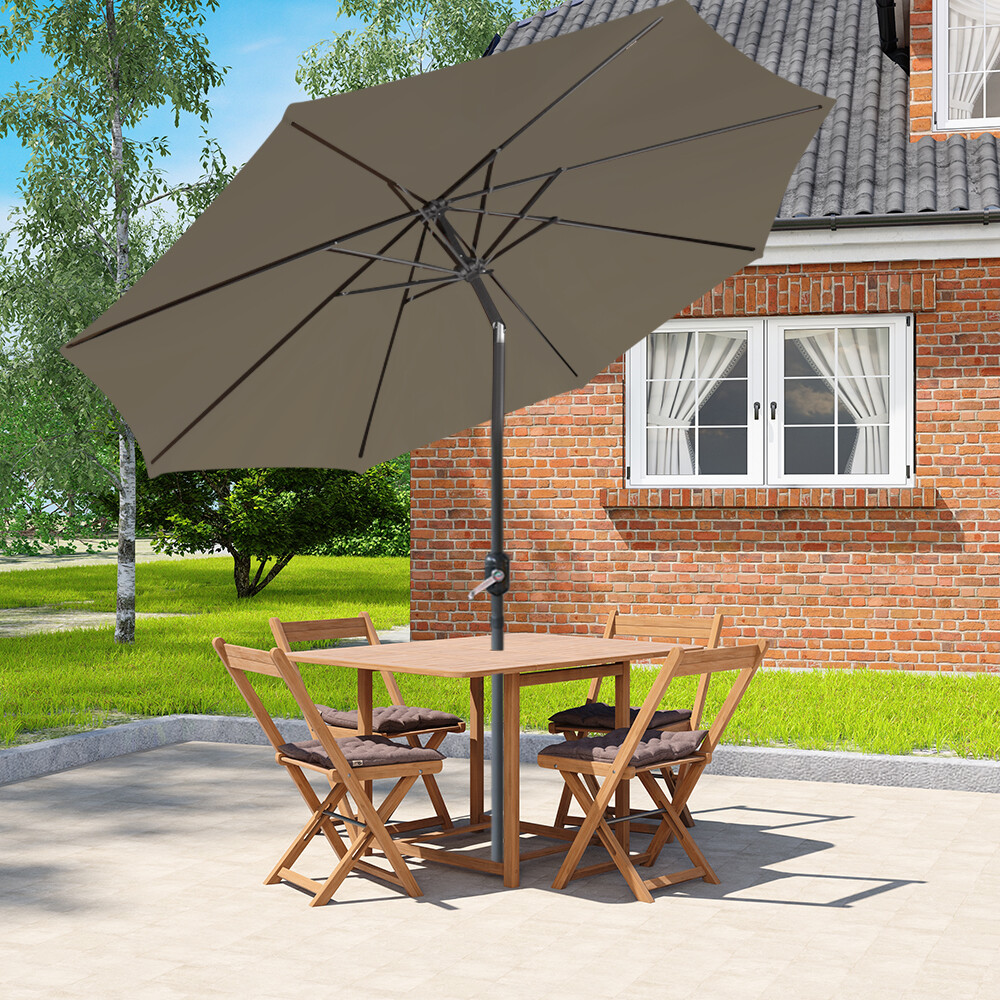 Outdoor 3M Garden Parasol Patio Round Sun Shade Canopy Umbrella Crank Brown