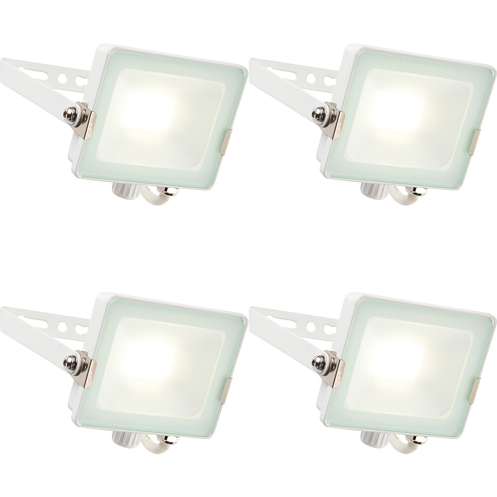 4 PACK Outdoor Waterproof LED Floodlight - 20W Cool White LED - Matt White