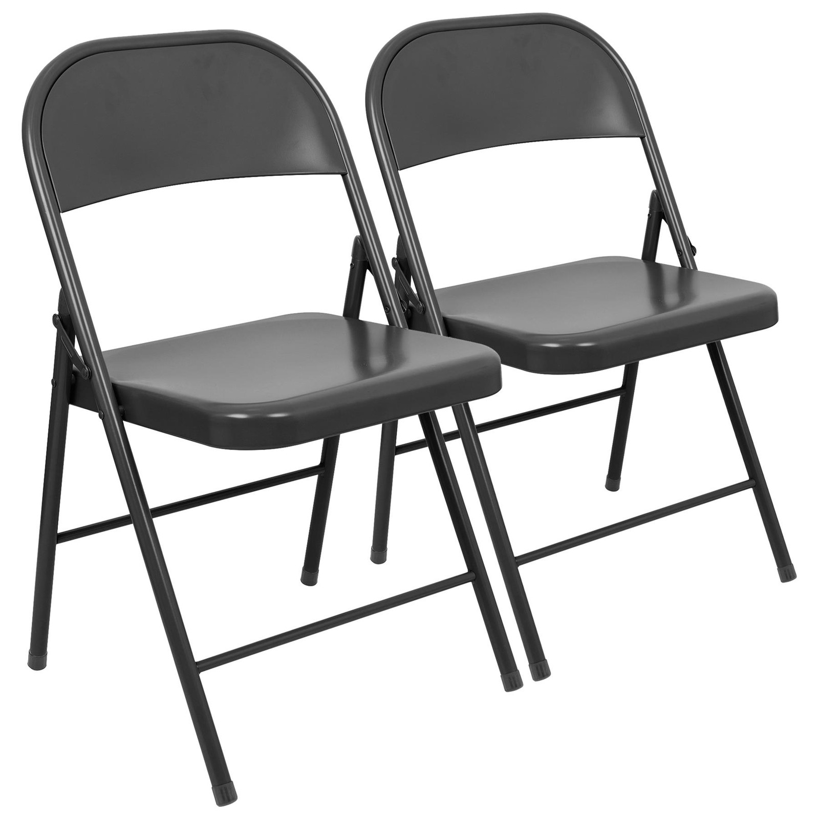 2x Matt Black Metal Folding Chairs Space-Saving Foldable Office Dining Chair