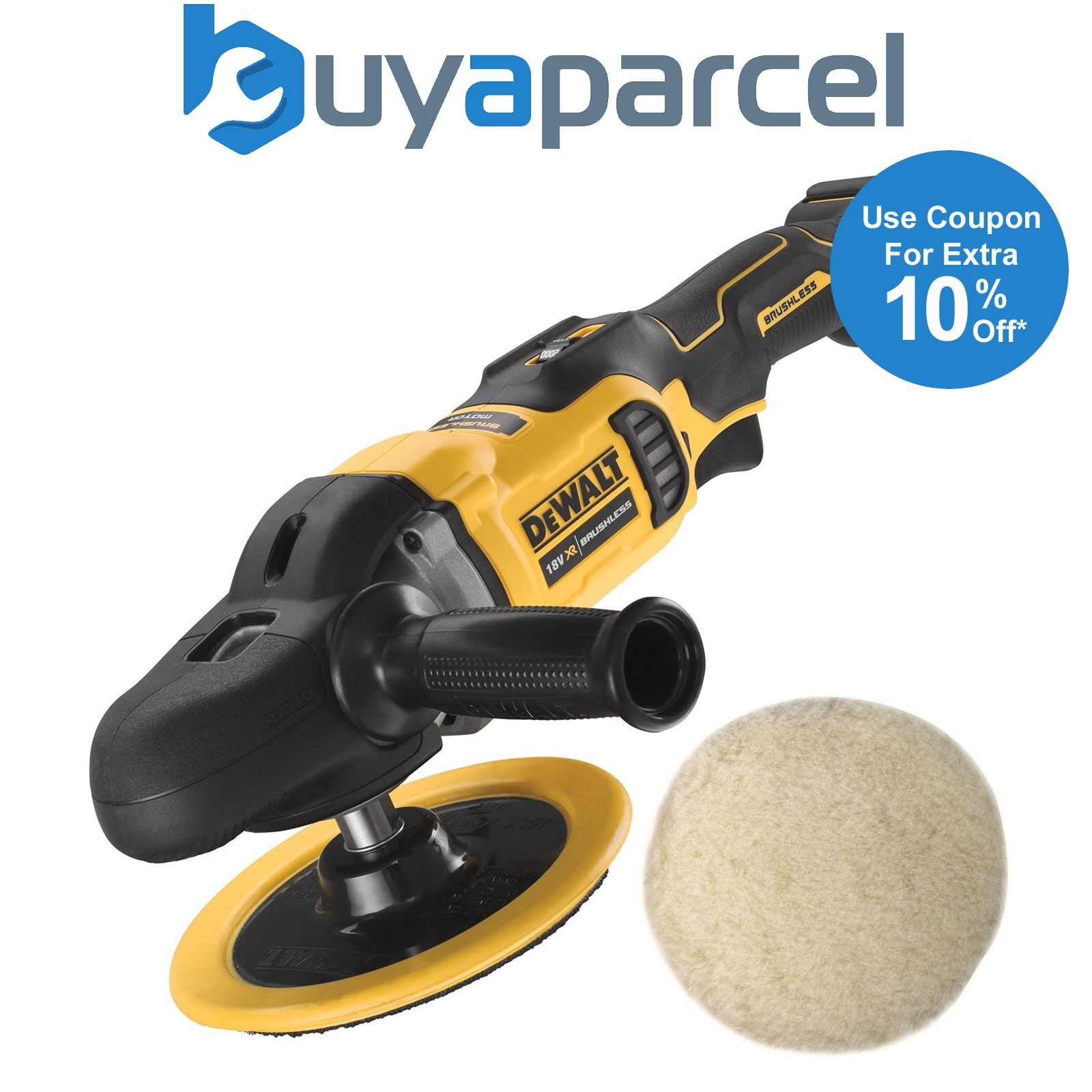 Dewalt DCM849N 18v Brushless XR Rotary Polisher 180mm Bare + Round Wool Bonnet