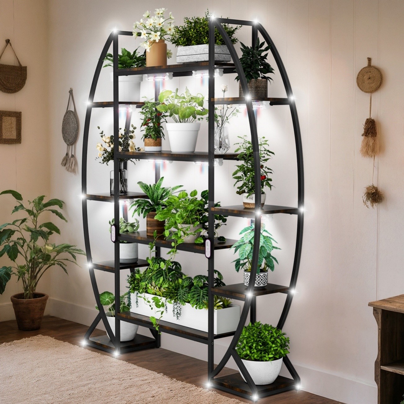 Large Tall Plant Rack Multiple Flower Pots Display Shelves with Plant Grow Light