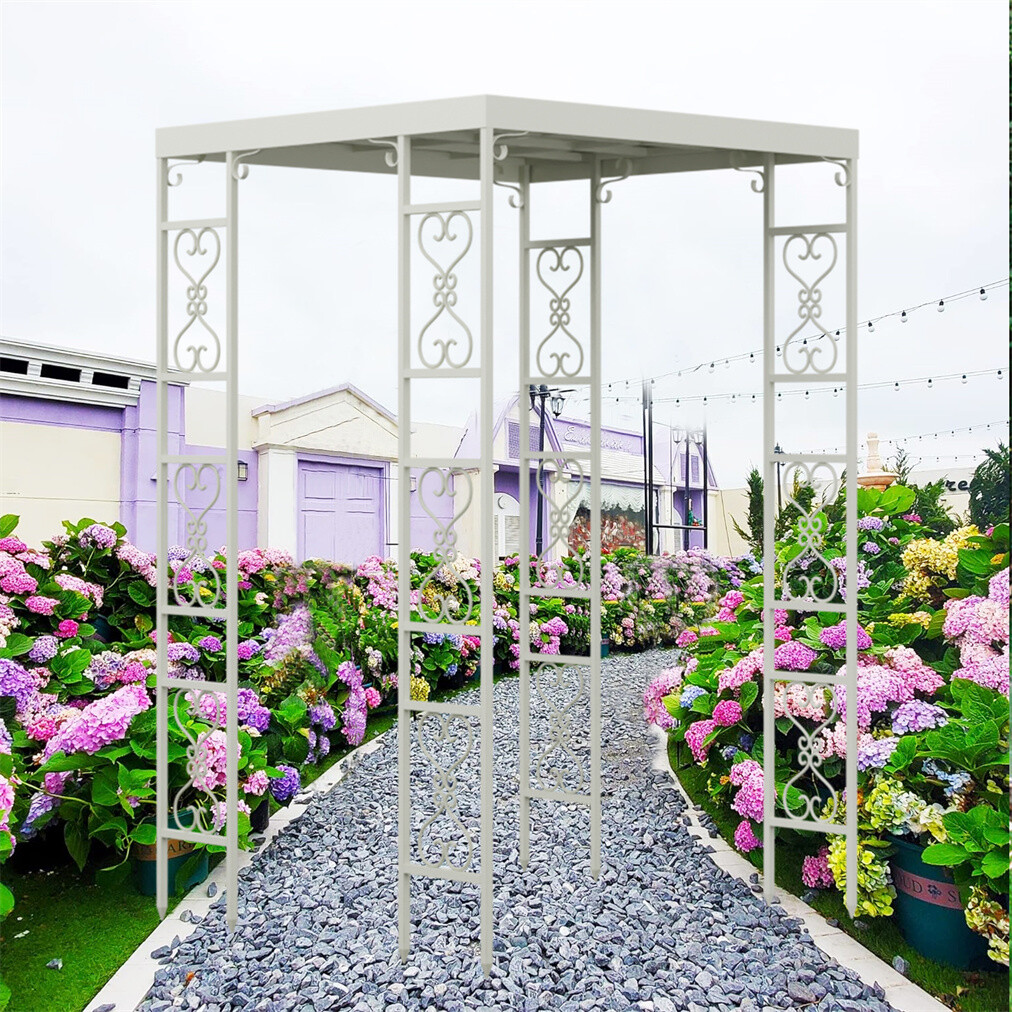 Durable Iron Trellis Pergola Pavilion Gazebo Garden Arches Arbors Removable Roof