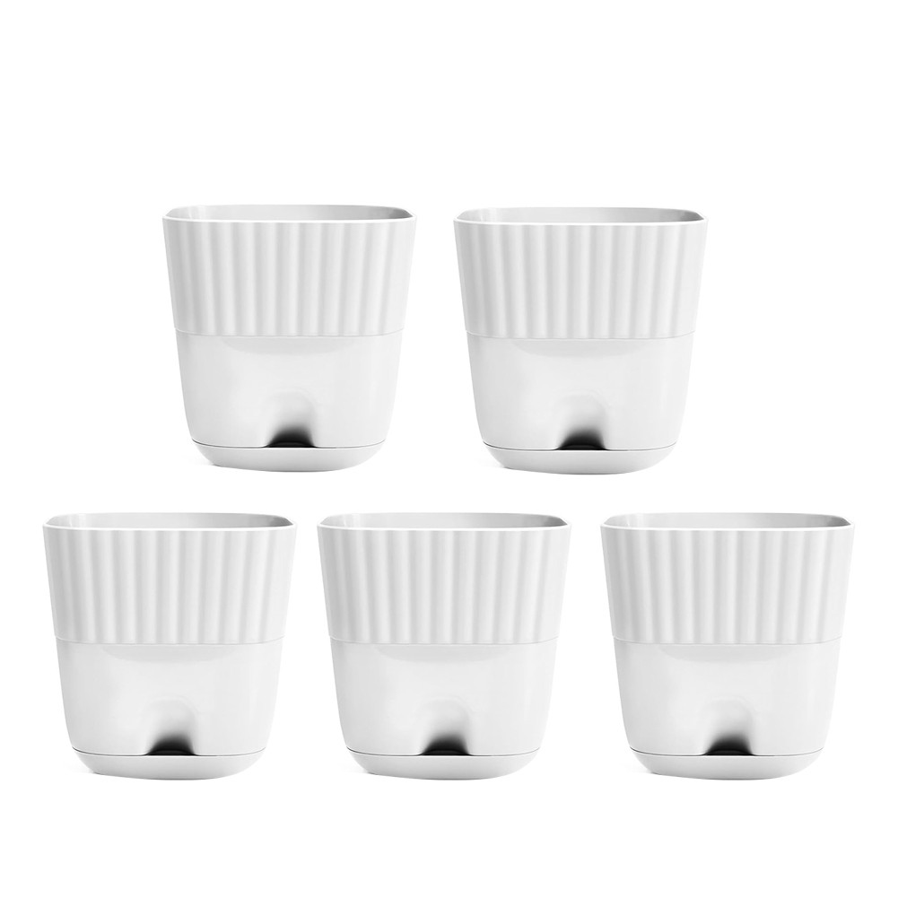 Flower Pots 6 Inch, 5 Pack Square Plant Pots with Drainage Holes and8297
