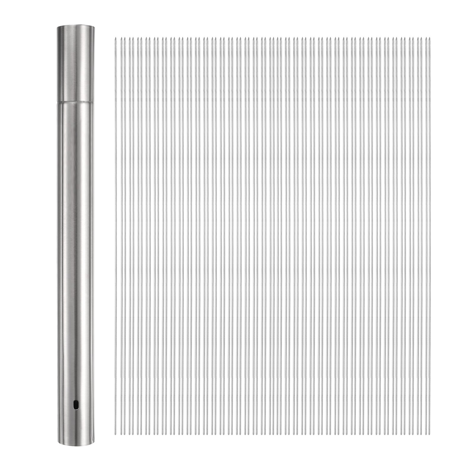 100pcs Kebob Skewers 40cm x 3.5cm Stainless Steel Round Sticks with Tube Storage