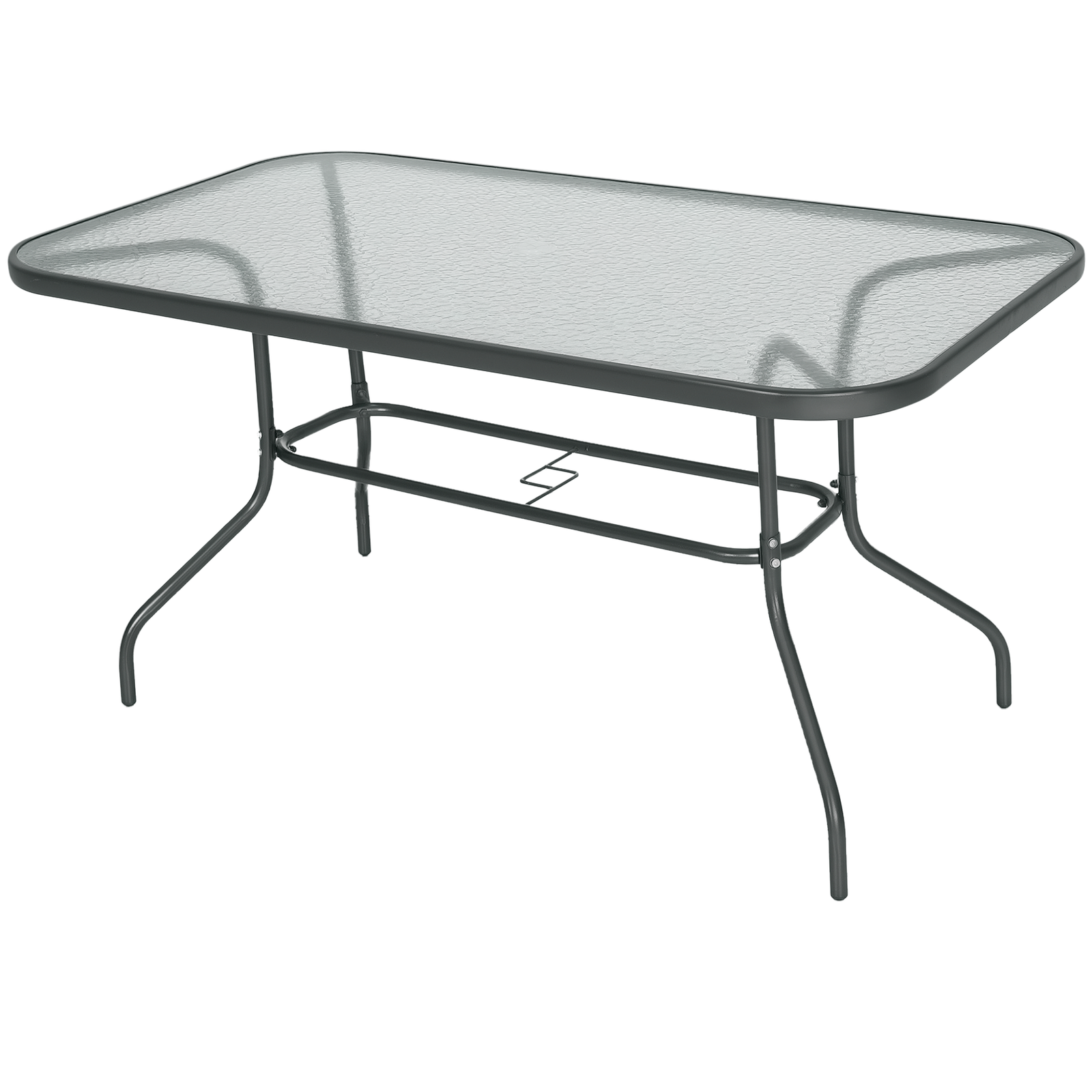 Outsunny Metal Garden Dining Table Outdoor Patio w/ Glass, Umbrella Hole
