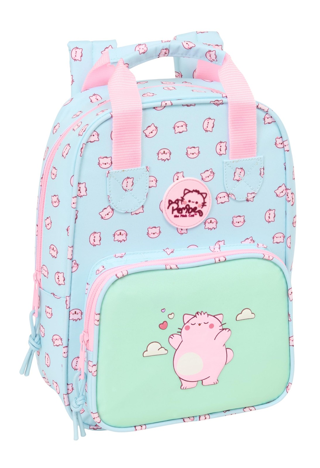 PEMBE THE PINK CAT – Children's Backpack, Adaptable with Handles, Recyclable Fab