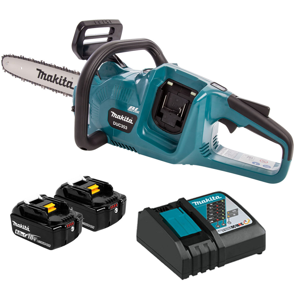 Makita DUC353Z 36V LXT Brushless Chainsaw With 2 x 6.0Ah Battery & Charger