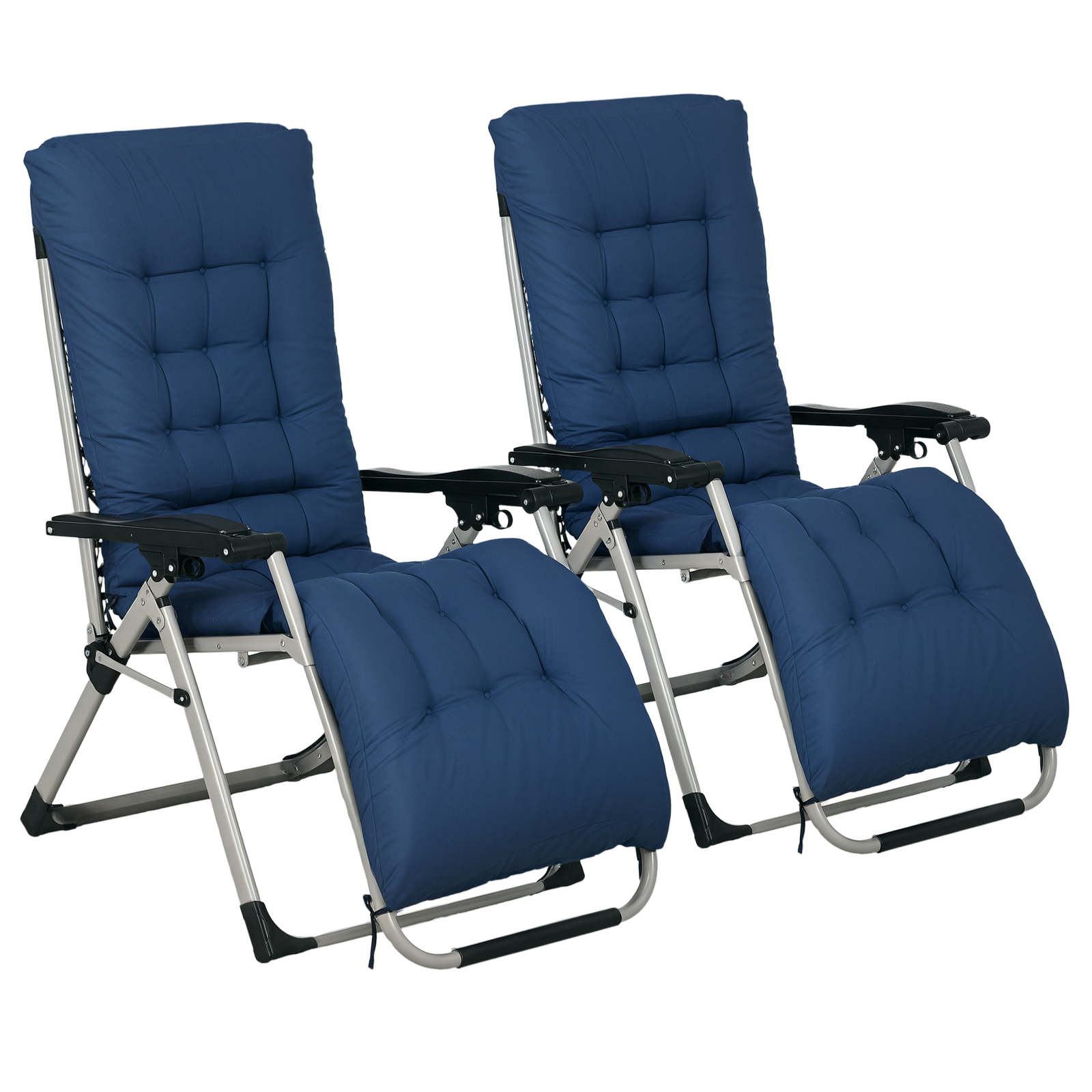 Outsunny 2 PCS Reclining Zero Gravity Chair Folding Lounger Cushion Blue