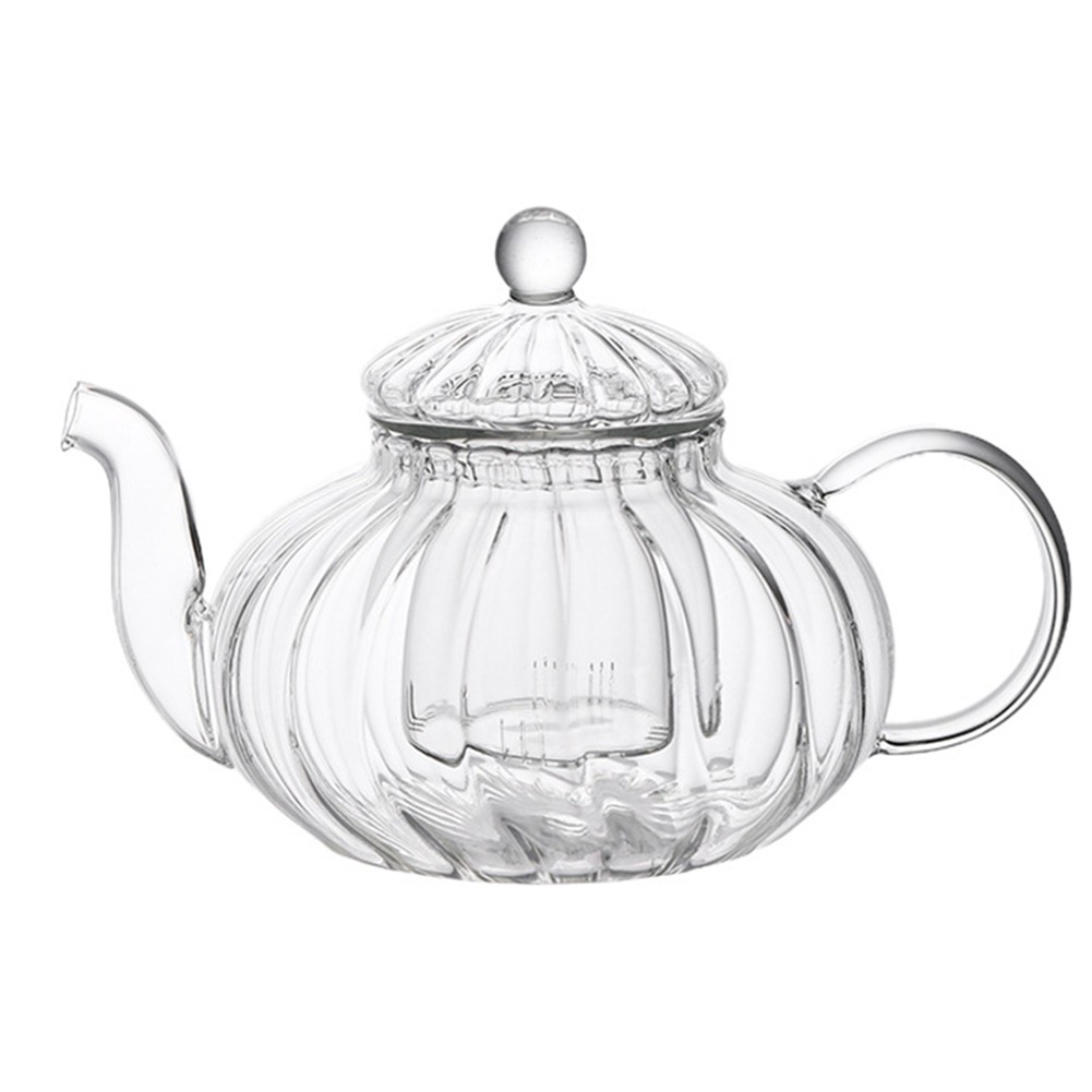 Flower Tea Cup Glass Pot Striped Pumpkin Shape Teapot with Infuser Tea Leaf H3K9