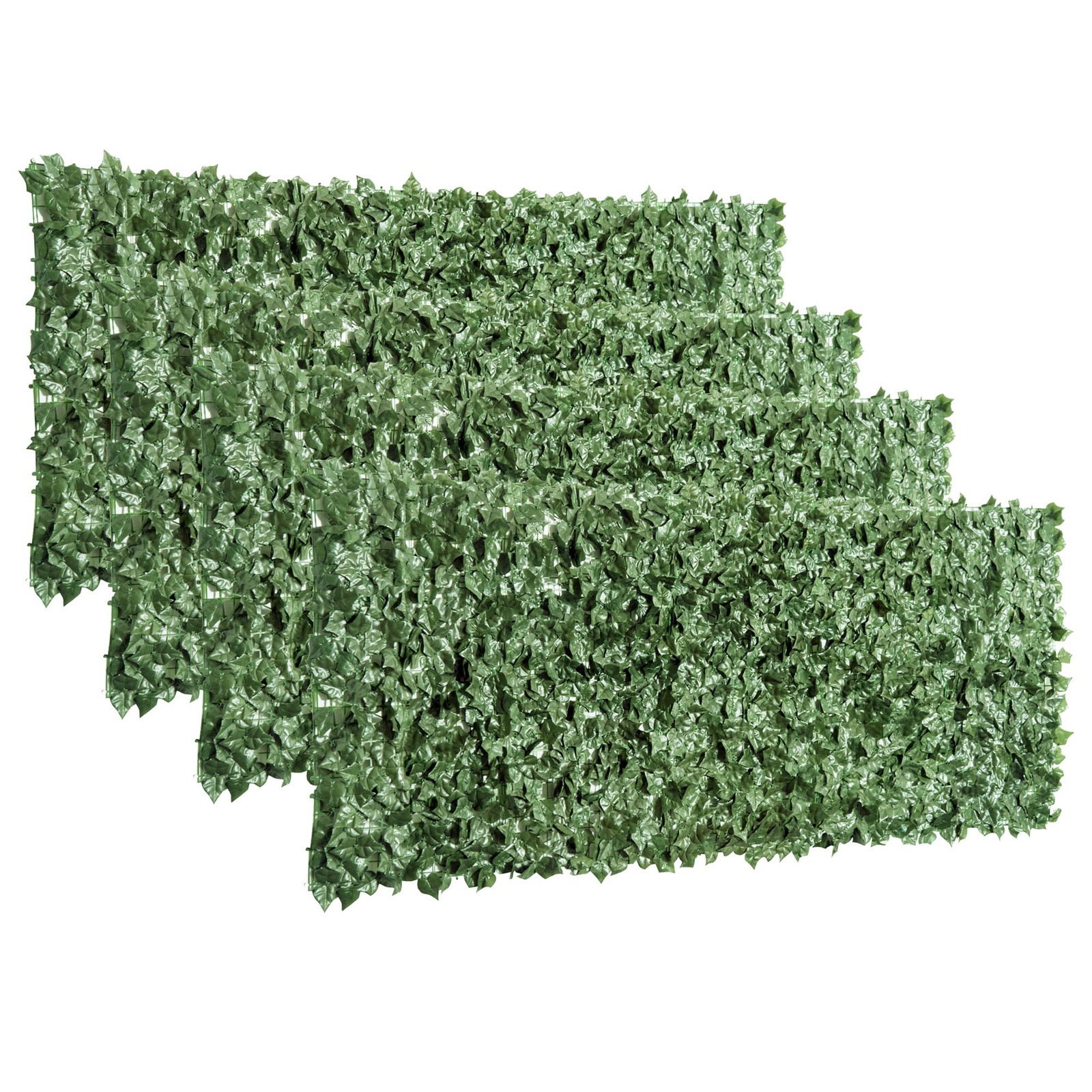 Outsunny Set of 4 Artificial Leaf Hedge Screen Fence Panel, Dark Green, 2.4x1 m