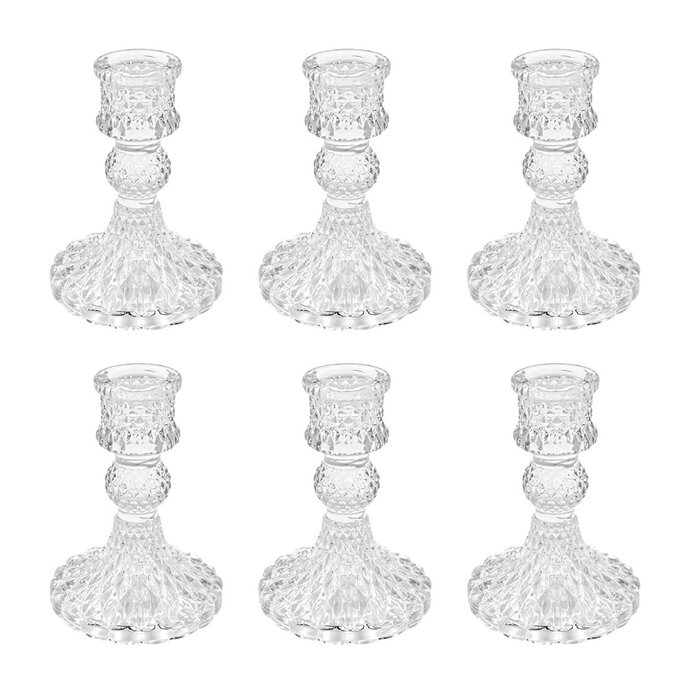 Glass Candlestick Holders Set of 6, Clear Taper Candle Holders for2169