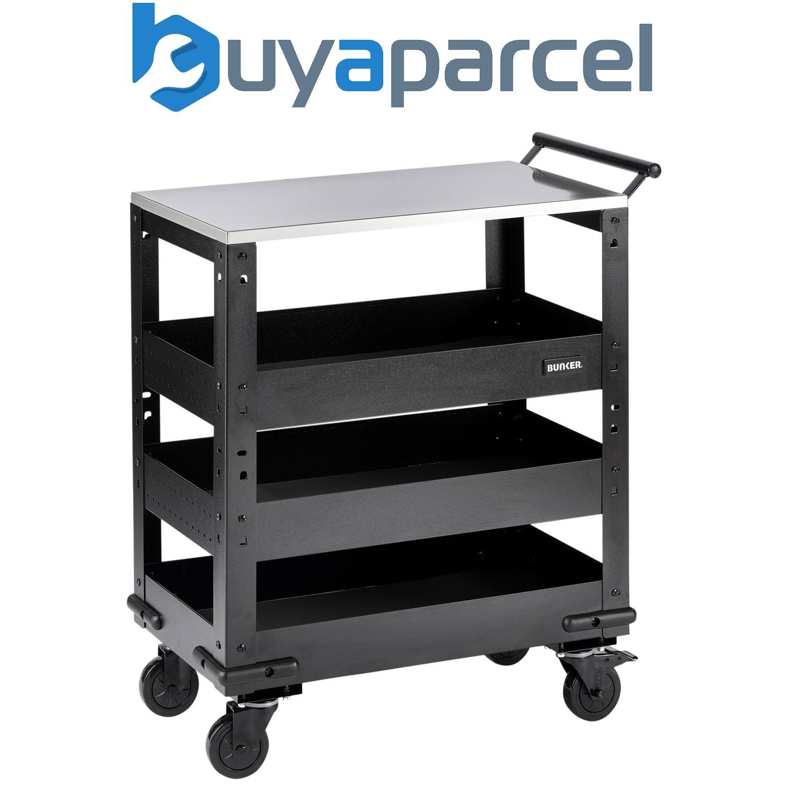 Draper 11585 BUNKER 3 Tier Trolley with Pull Handle and Stainless Steel Worktop,