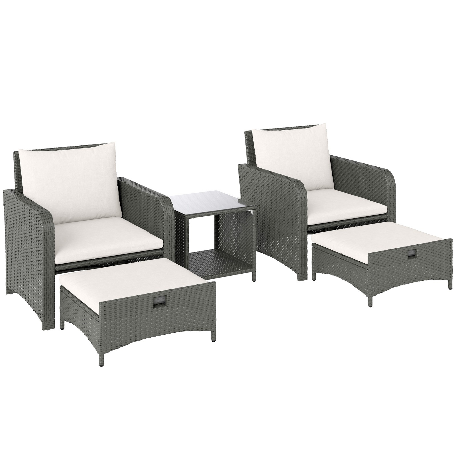 Outsunny Wicker Patio Conversation Set with 2 Armchairs and 6 Cushions Cream
