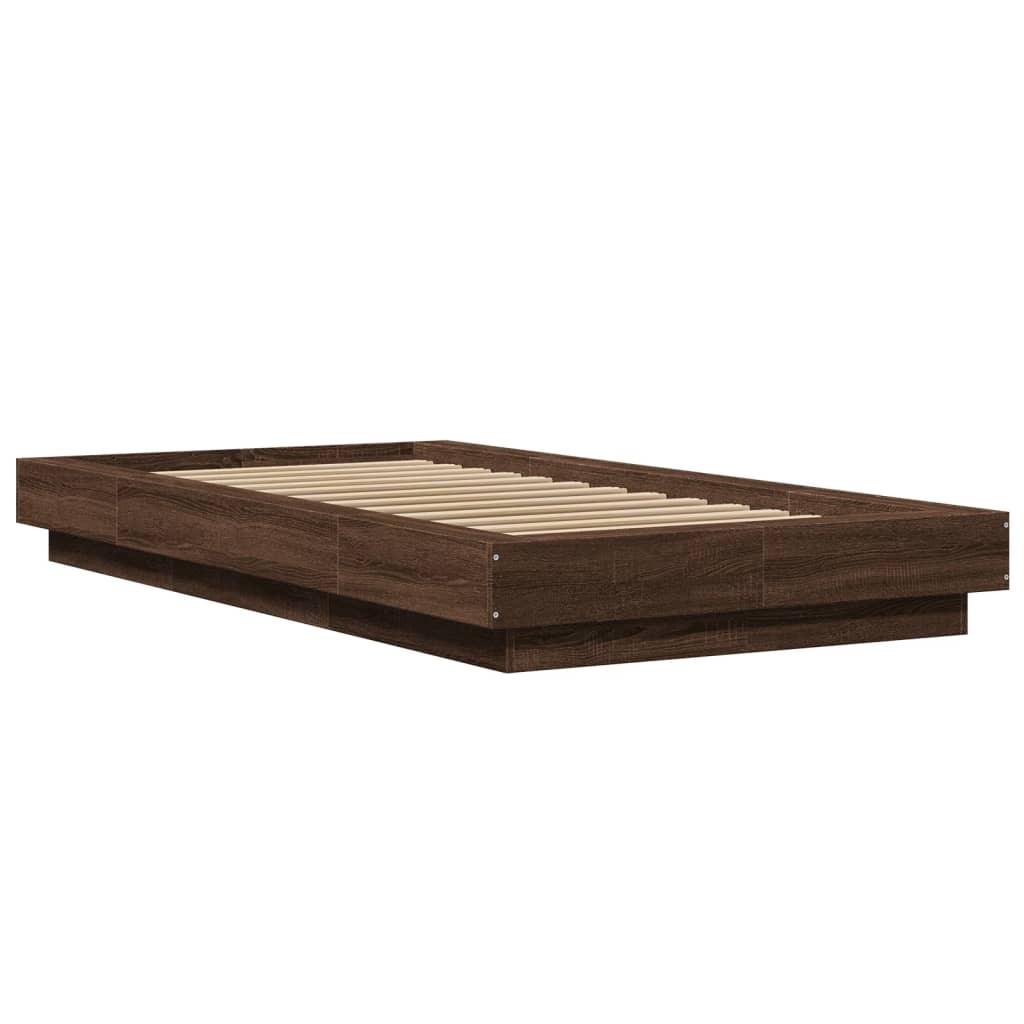 Bed Frame & LED Lights Brown Oak 75x190cm Small Single Engineered Wood vidaXL