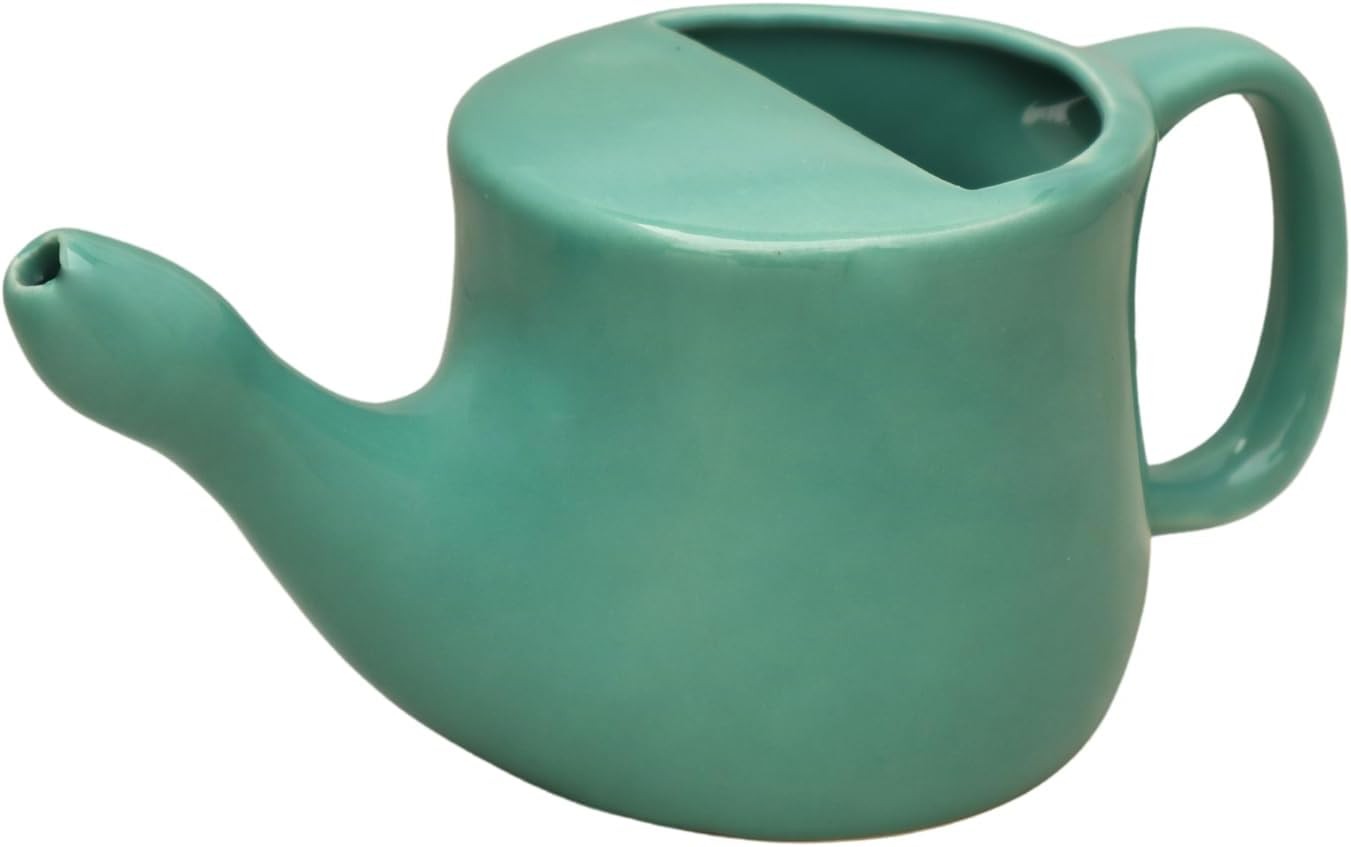 Ancient Impex Ceramic Neti Pot 400ml (13.5 fl oz) – Spill-Proof Design with 5
