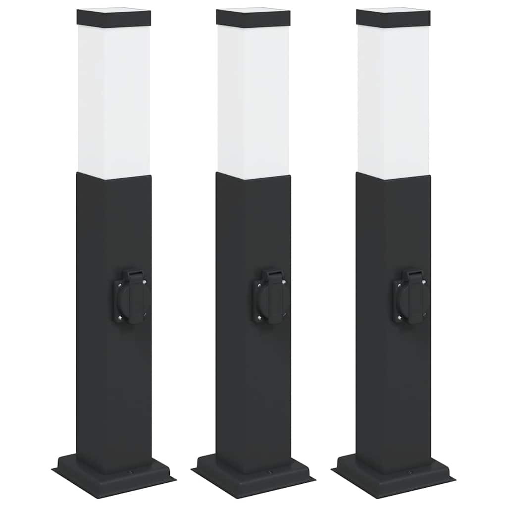 Bollard Lights 3pcs 50cm Black Stainless Steel with Outlet IP44 Outdoor vidaXL