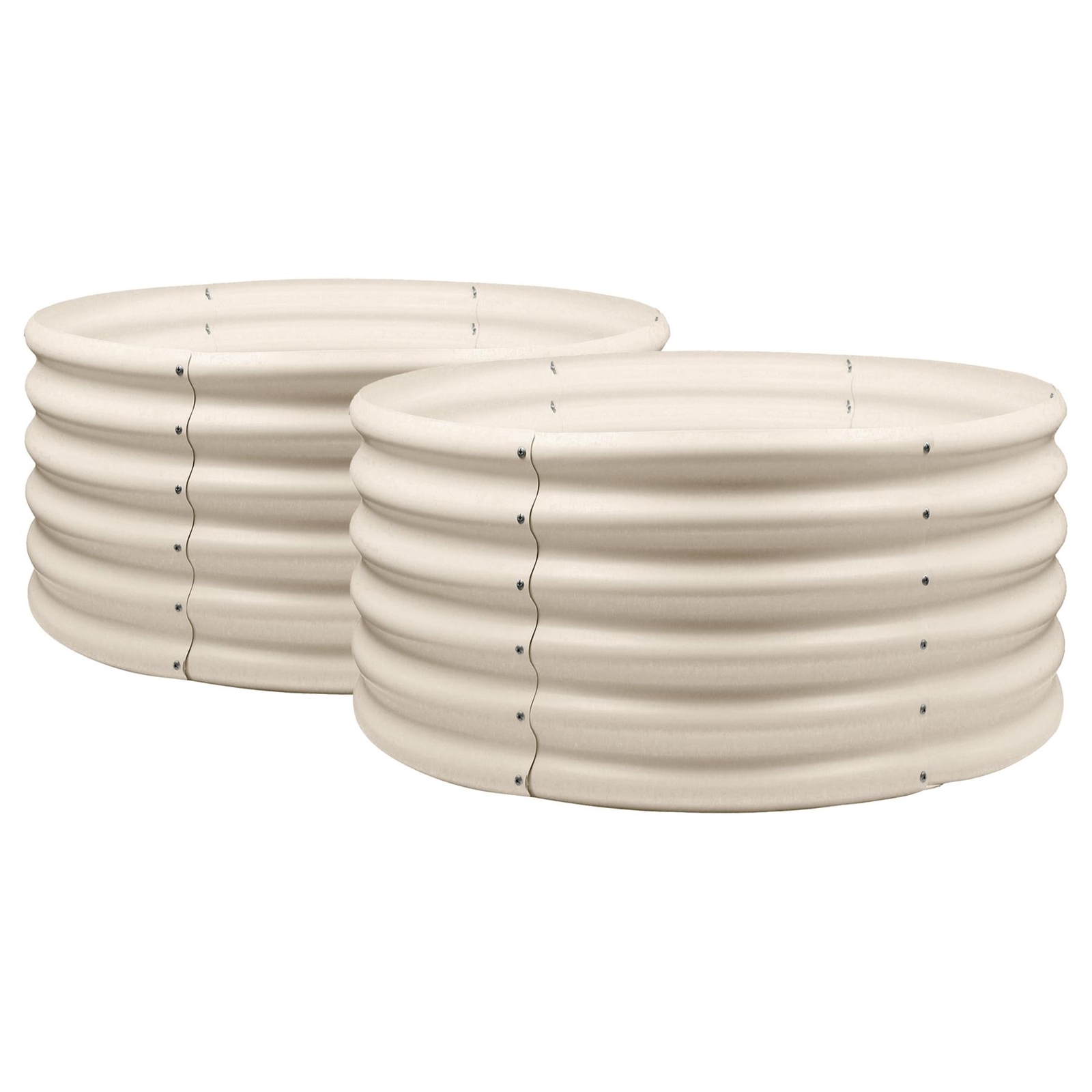 2x Round Raised Garden Beds 90cm x 45cm Ivory Galvanised Steel Planter Box