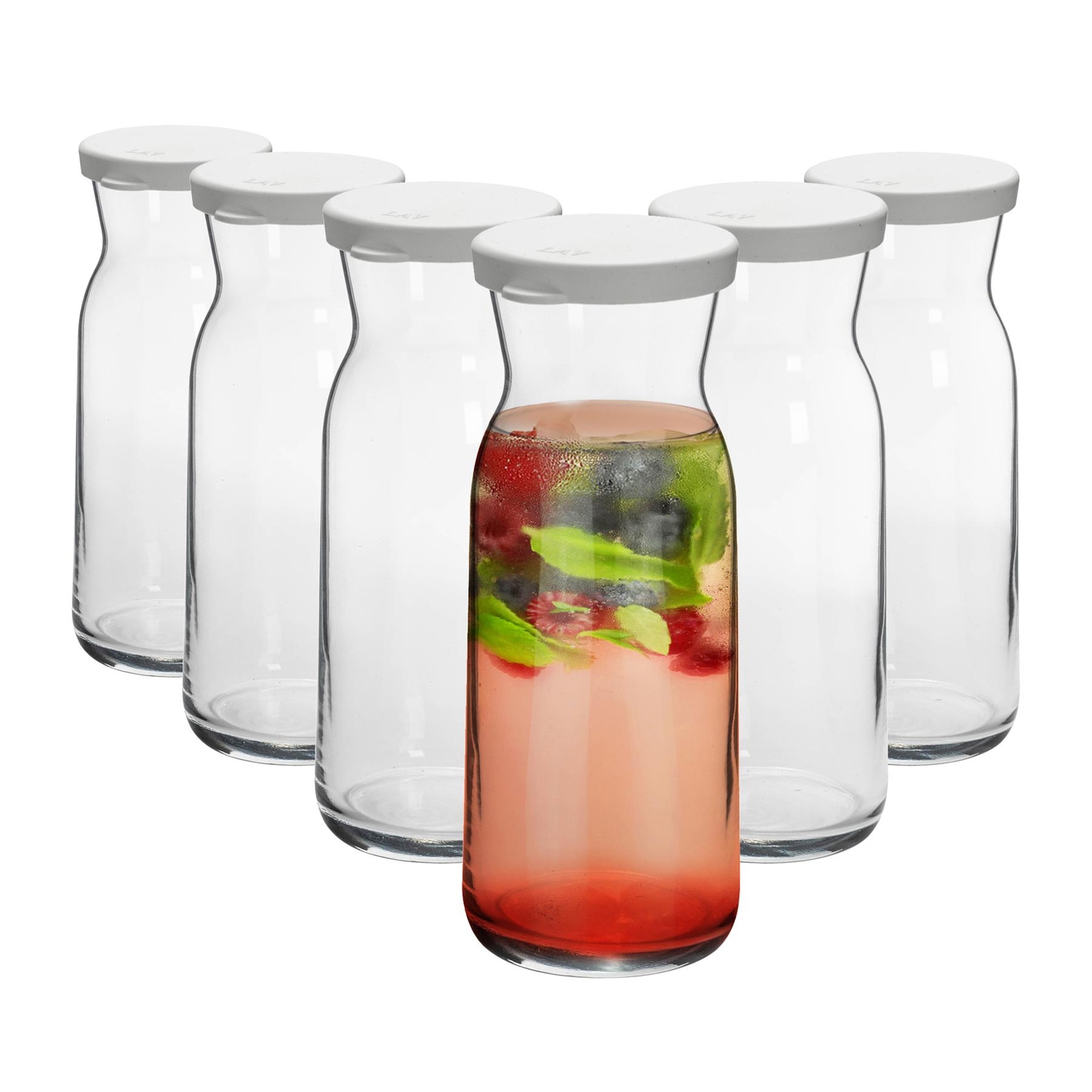 6x Brocca Glass Carafes & Silicone Lids Decanter Water Iced Tea 700ml Clear